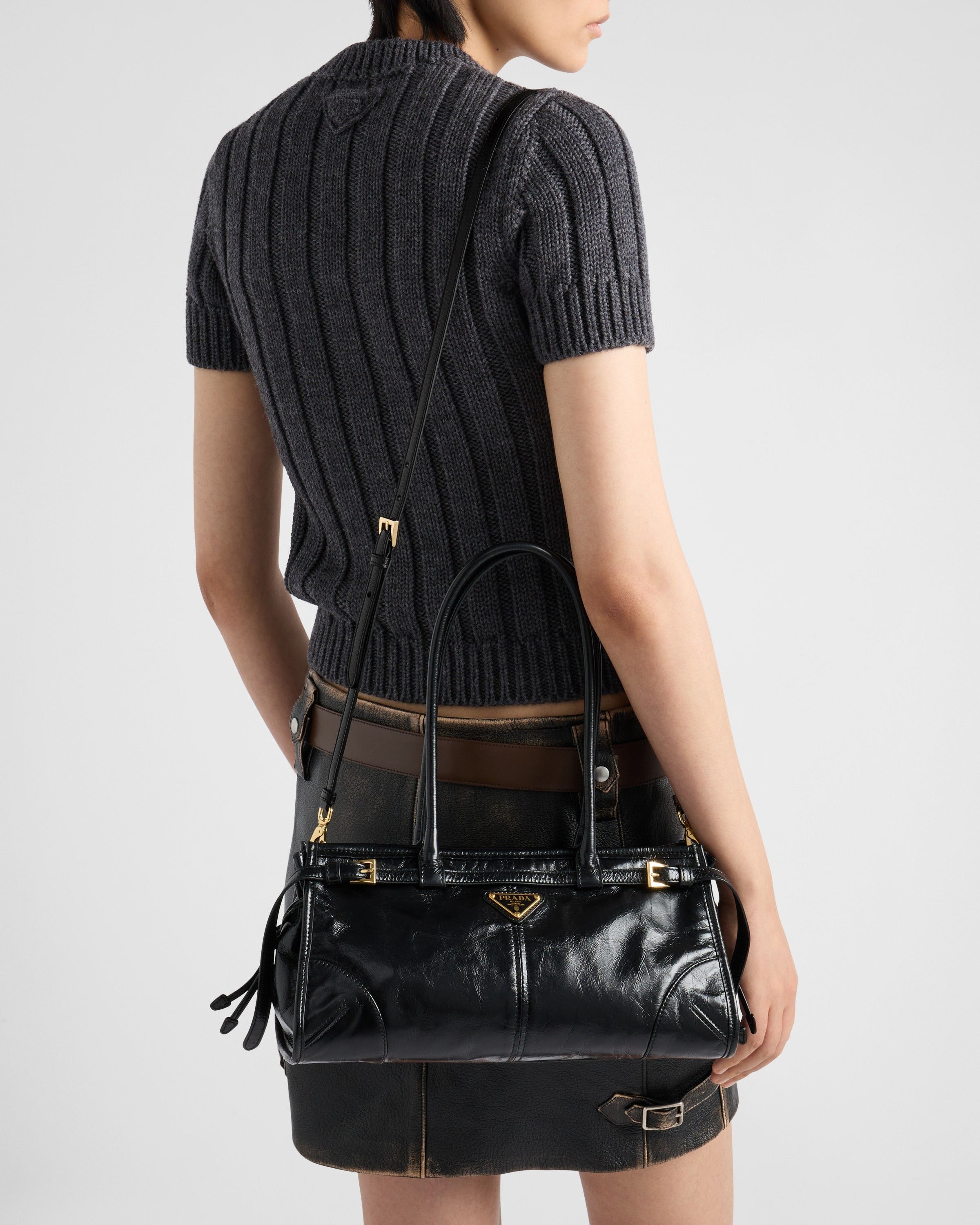 Prada Bonnie medium leather handbag Black