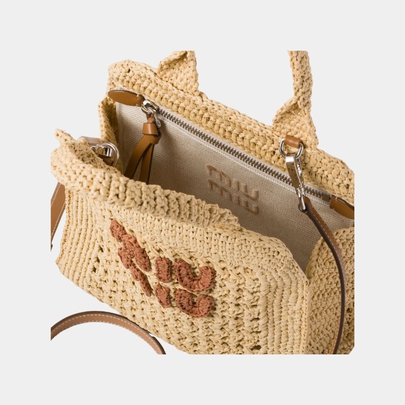 Raffia-Effect Crochet Fabric Tote Bag