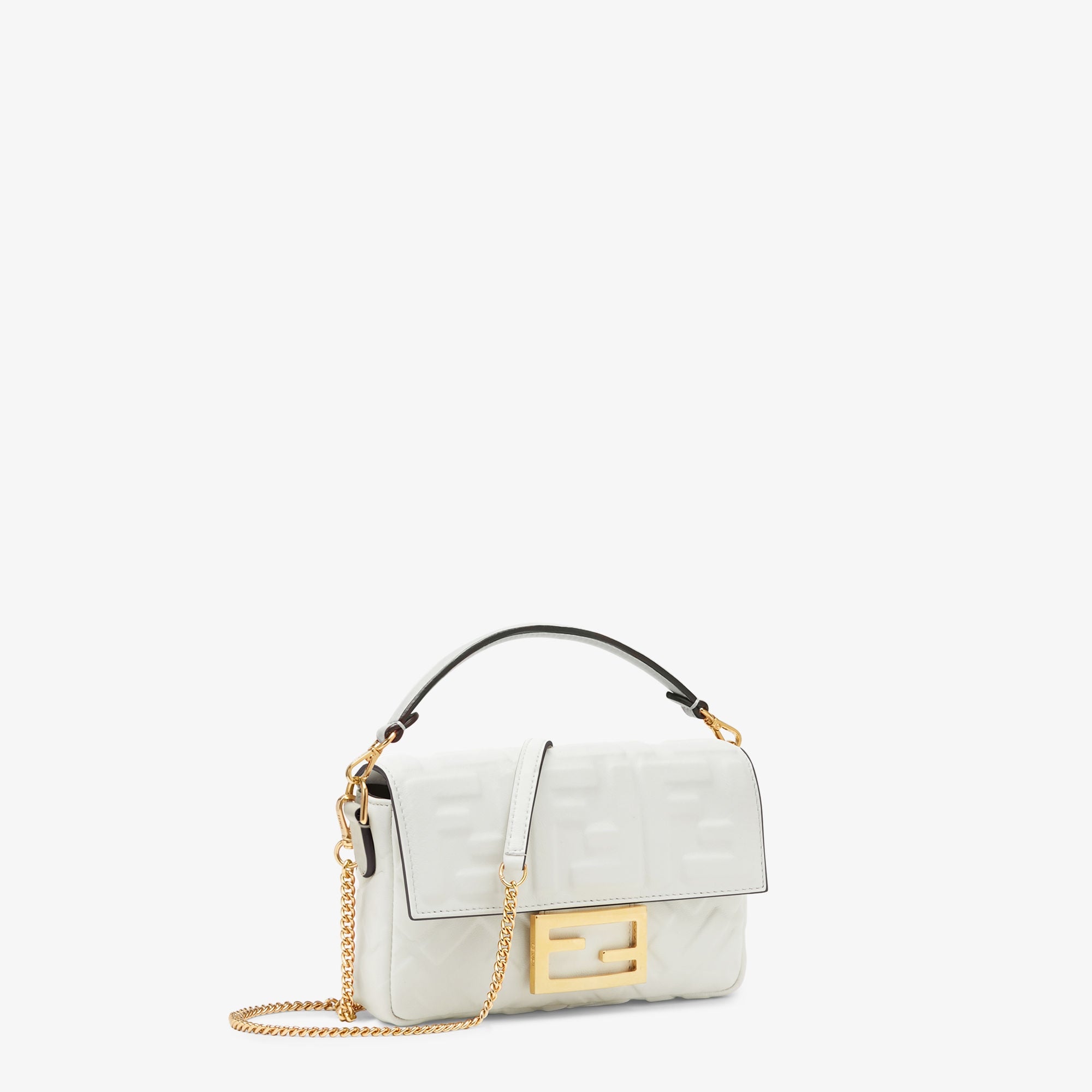 Baguette Mini White nappa leather bag with FF motif
