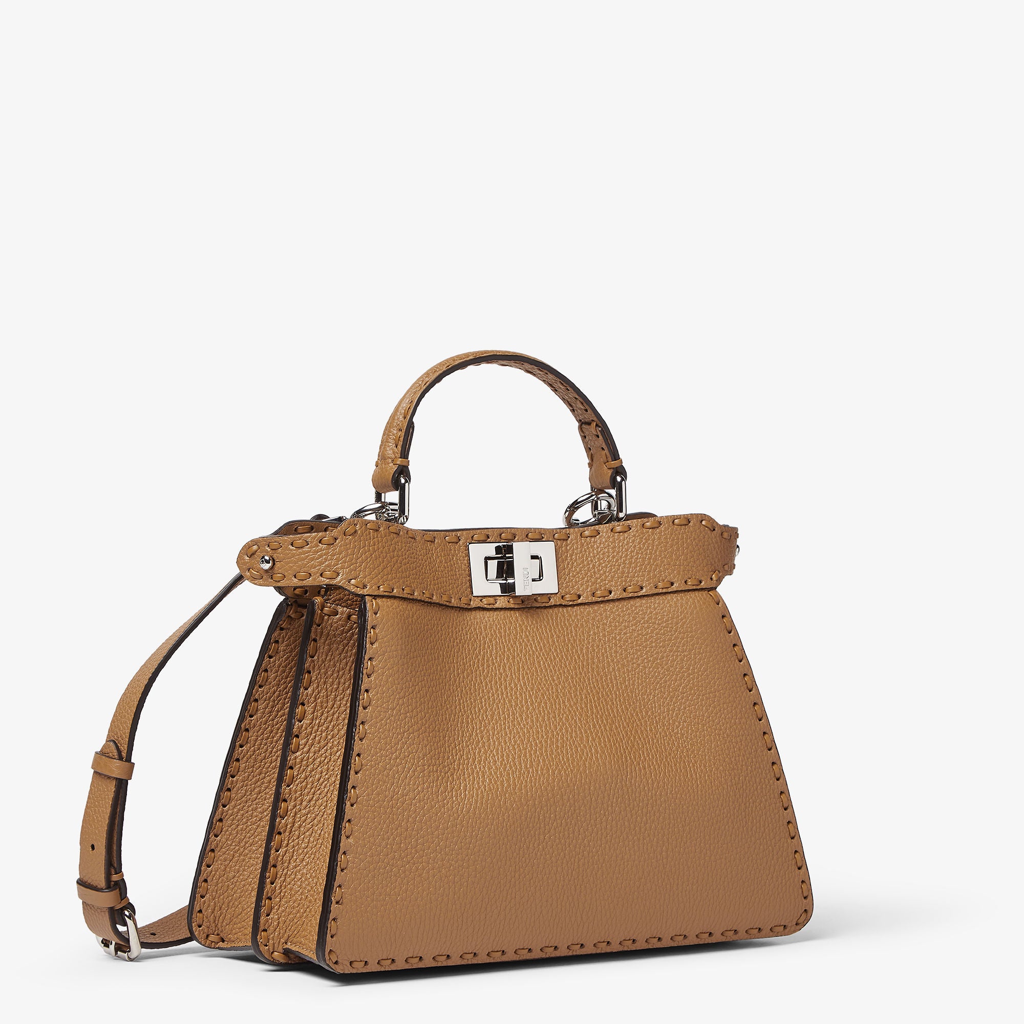 Peekaboo ISeeU Small Coffee-colored Selleria bag with 556 hand-sewn stitches