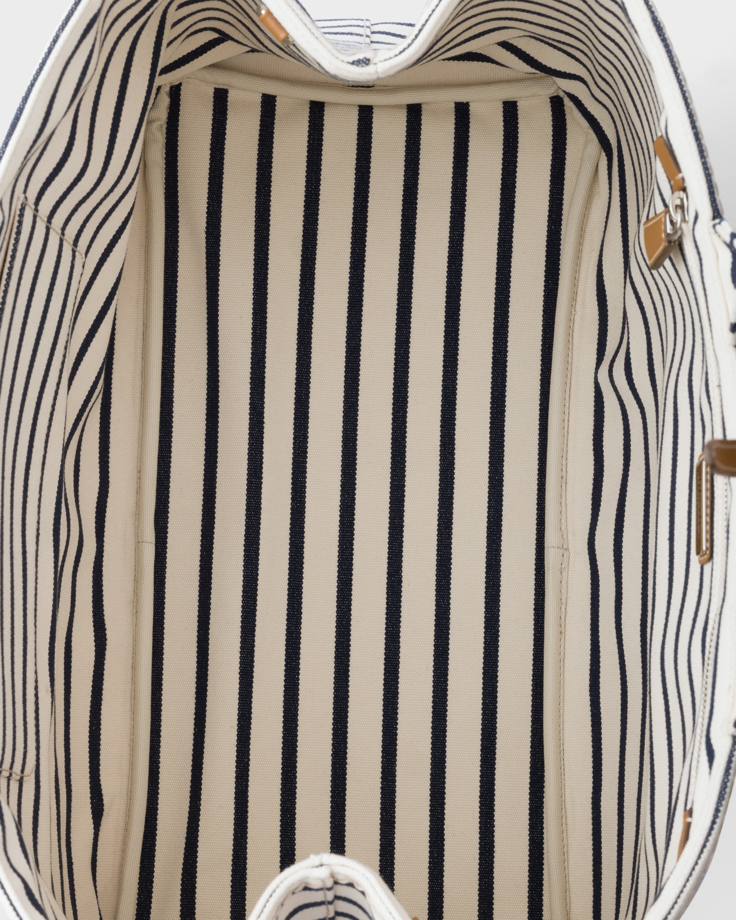 Striped canvas tote bag Ivory/Blue