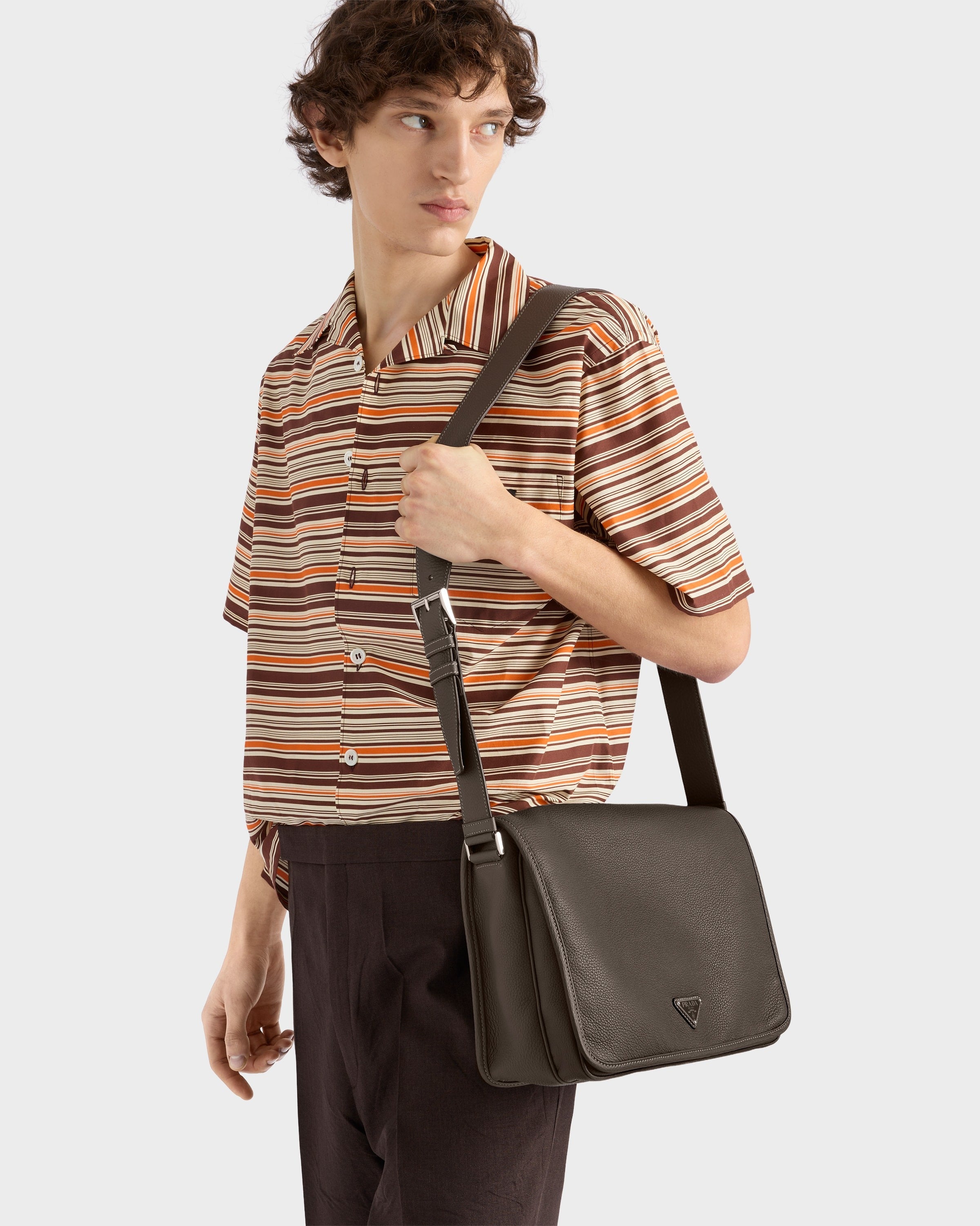 Leather shoulder bag Bamboo Gray