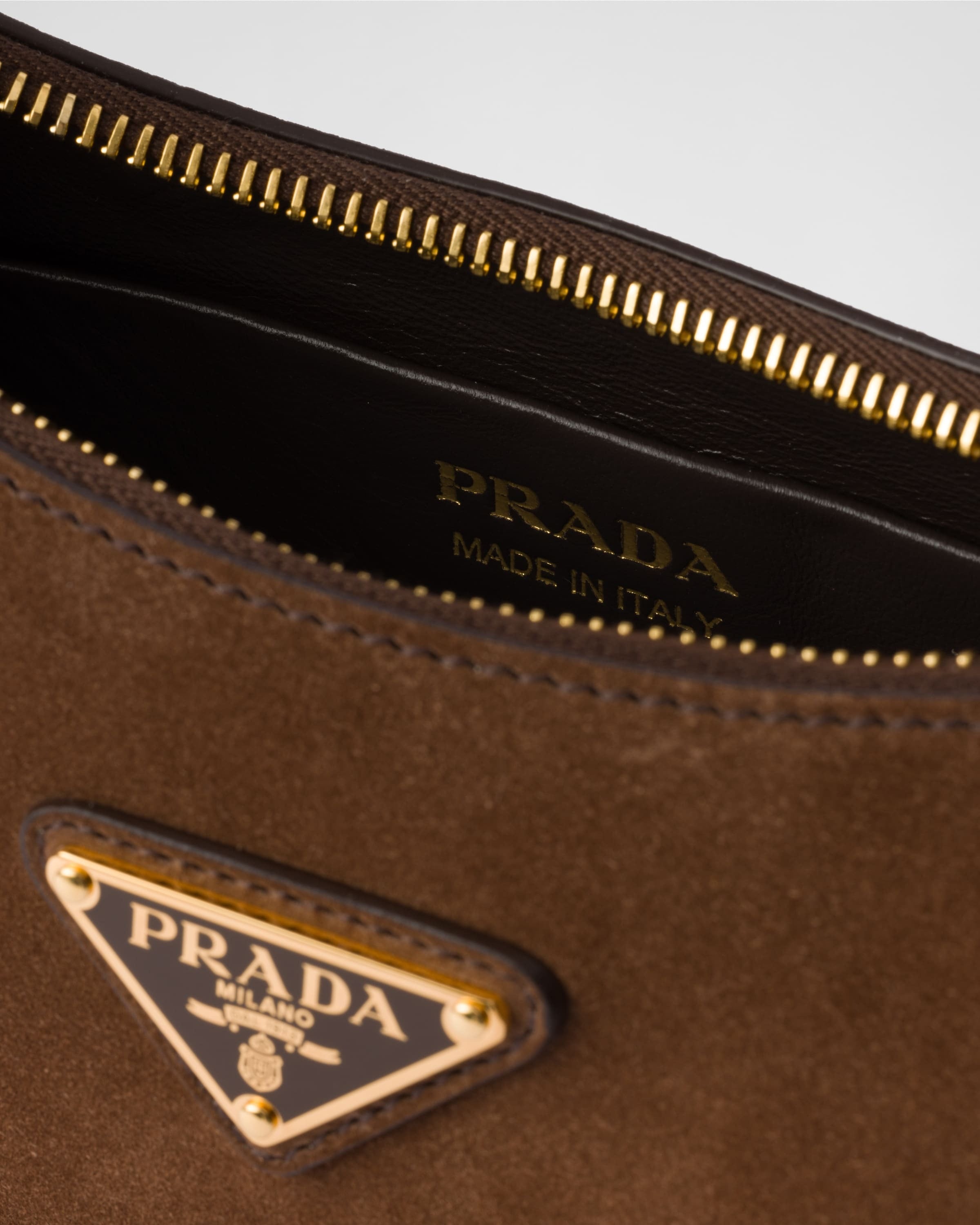 Prada Arqué suede shoulder bag Cocoa Brown