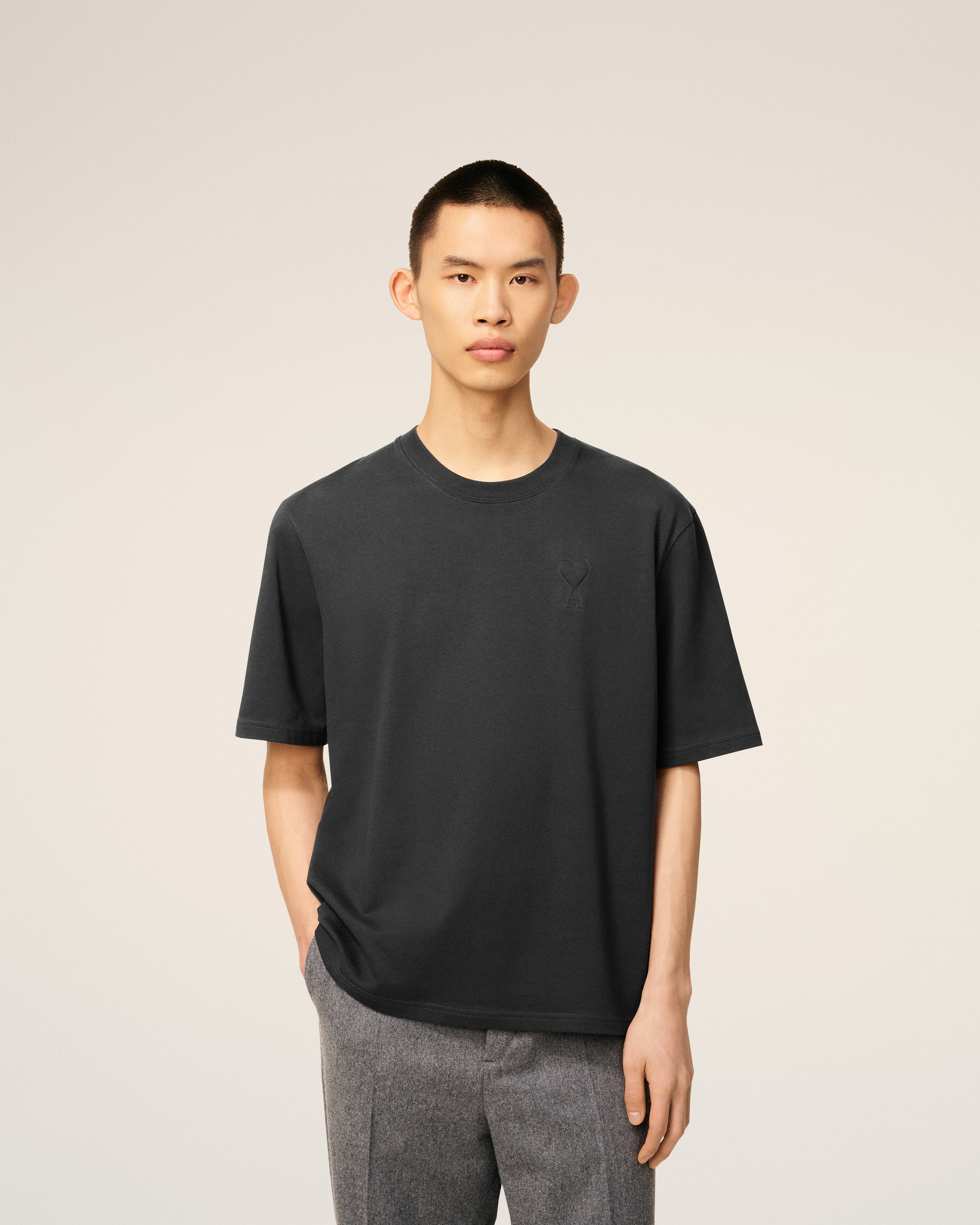 Black Cotton Ami De Coeur Cosy Fit T-shirt ANTHRACITE