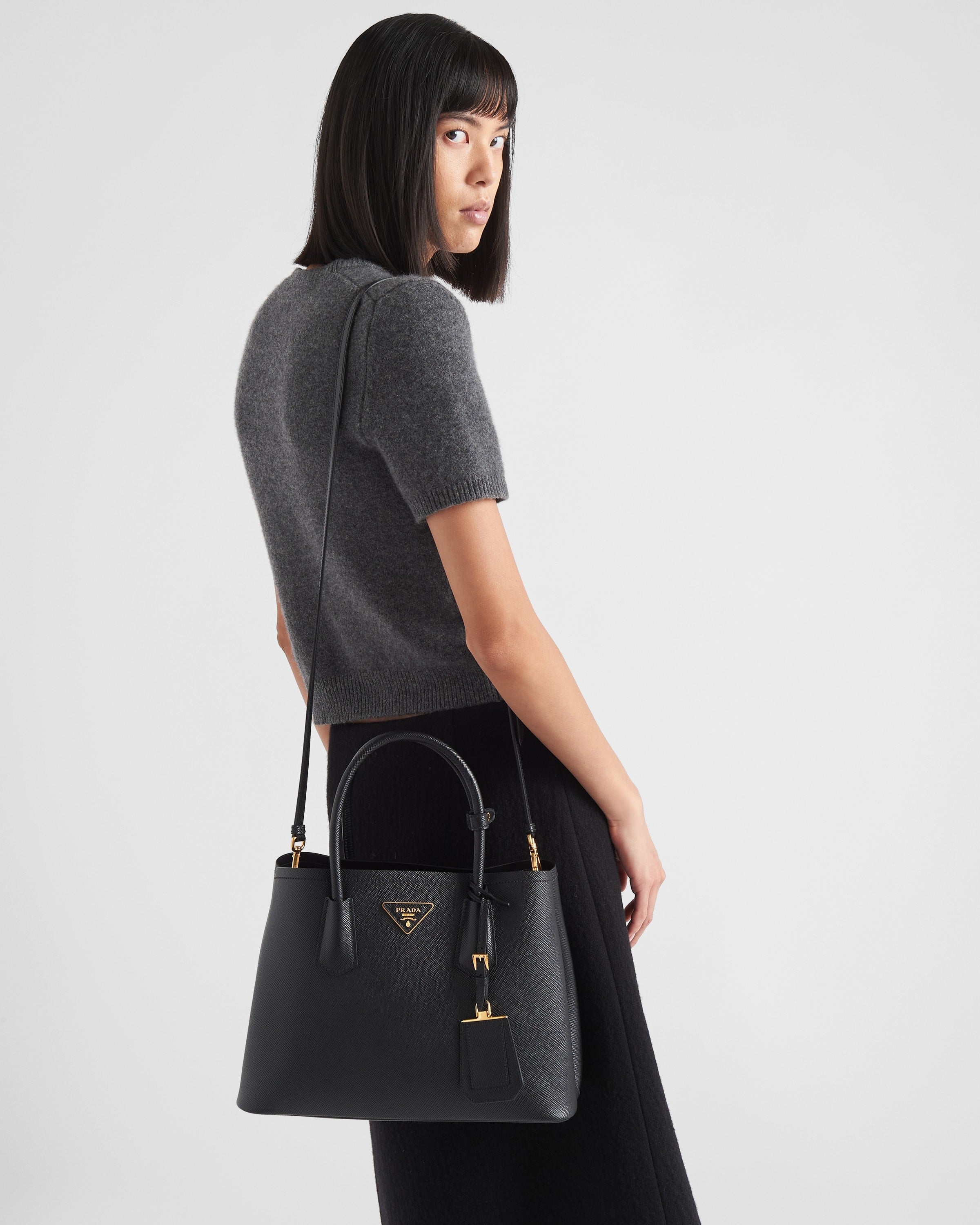 Medium Prada Double Saffiano leather bag Black