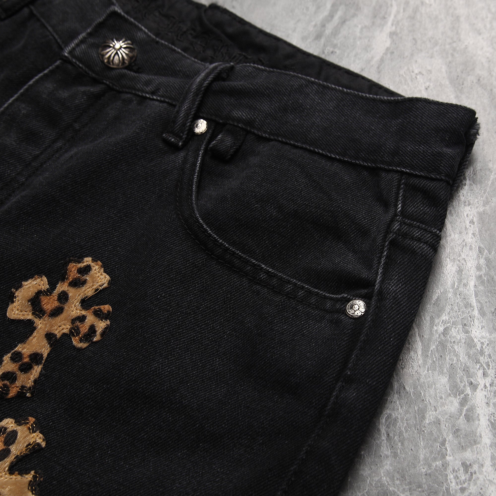 Chrome Hearts Horse Fur Leather Patchwork Jeans