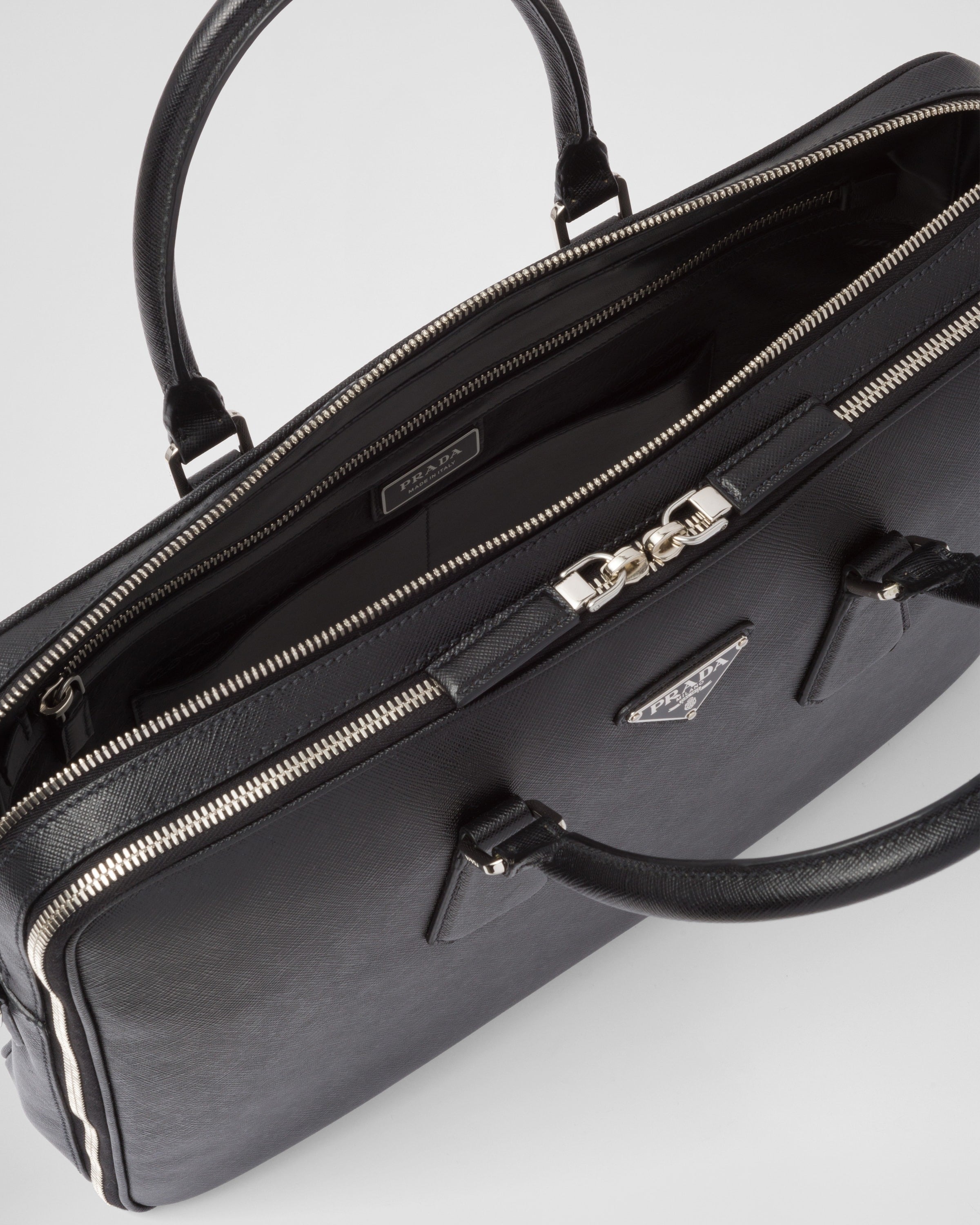 Saffiano leather briefcase Black