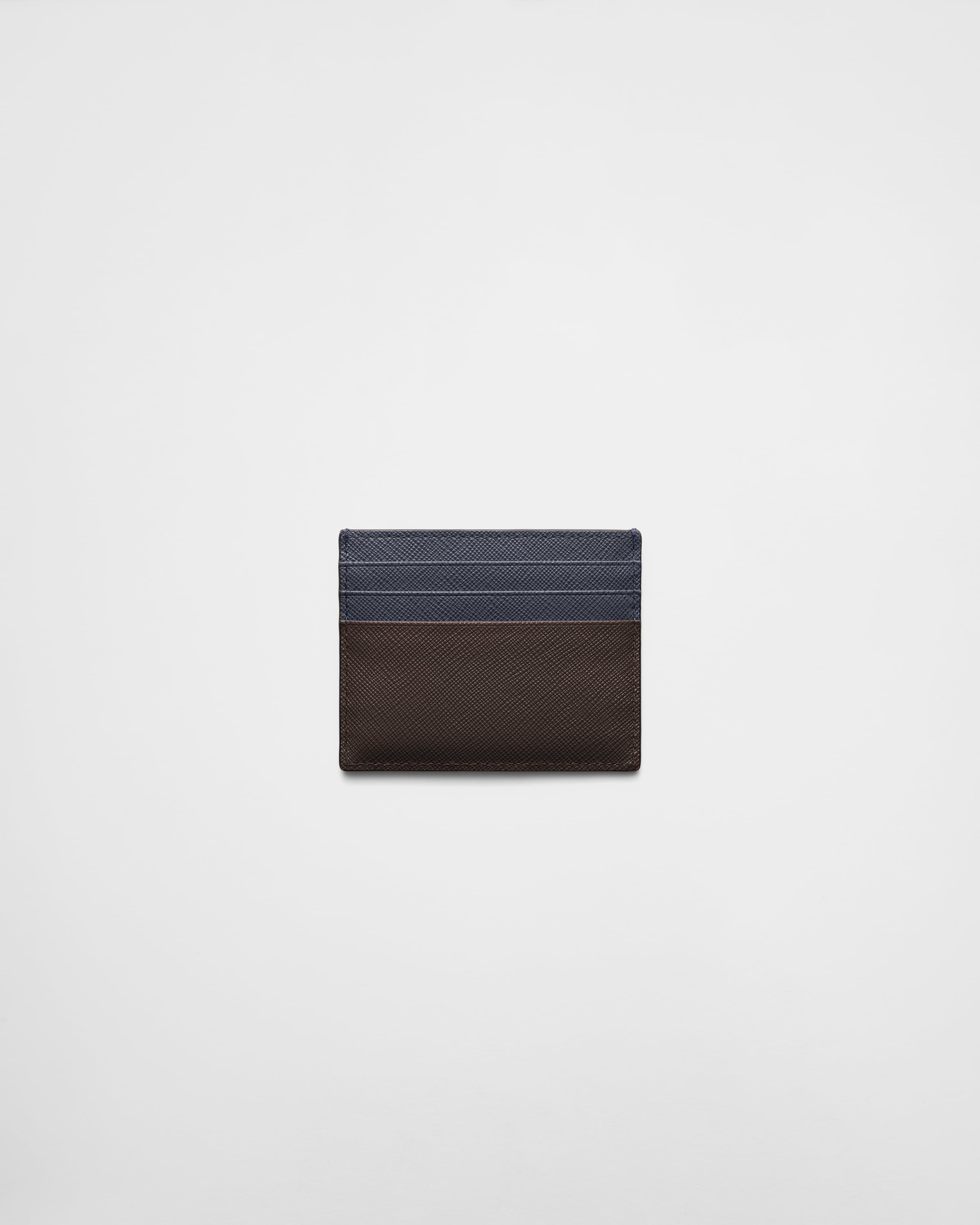 Saffiano leather card holder Coffee/Baltic Blue