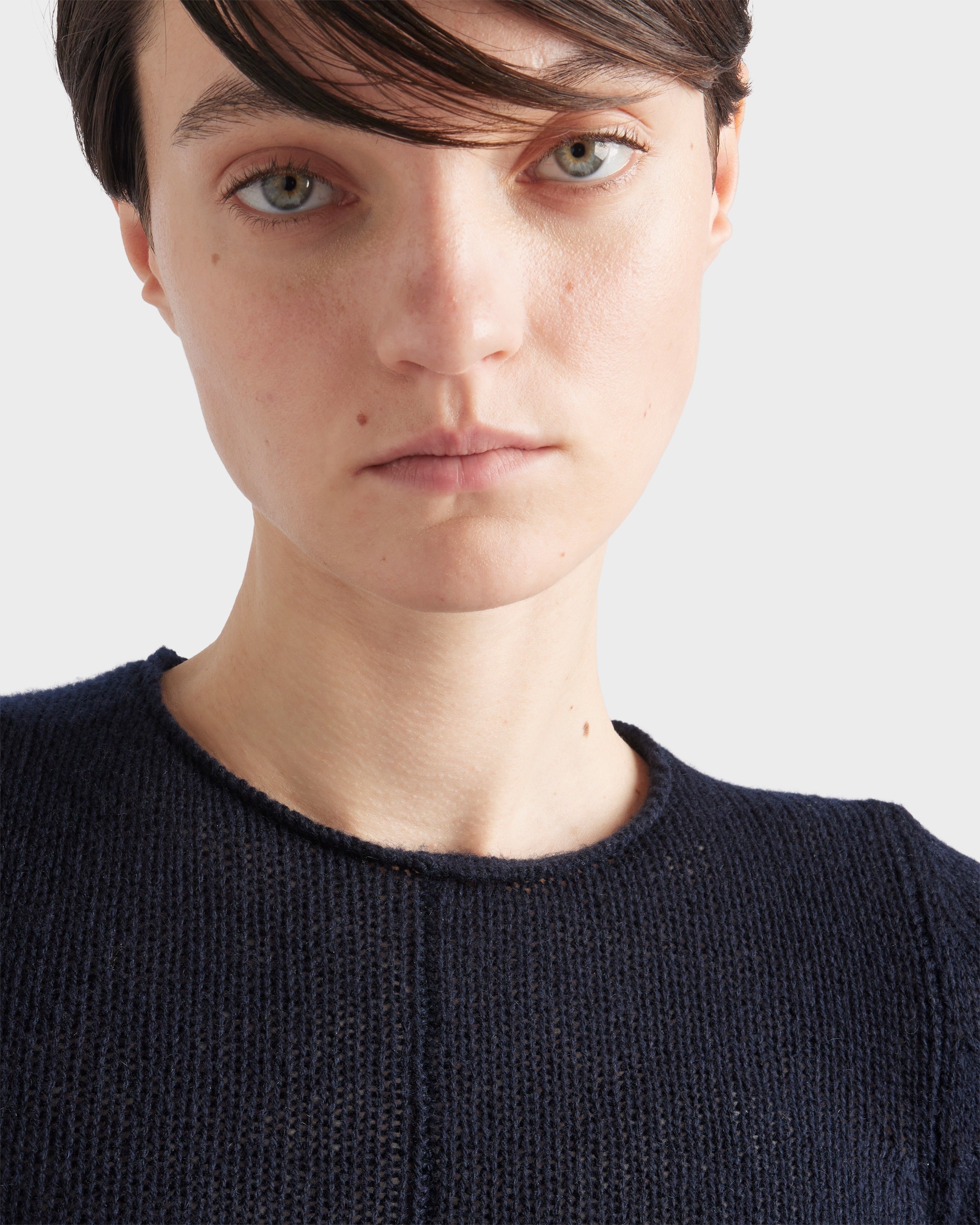 Short-sleeved cashmere sweater Navy