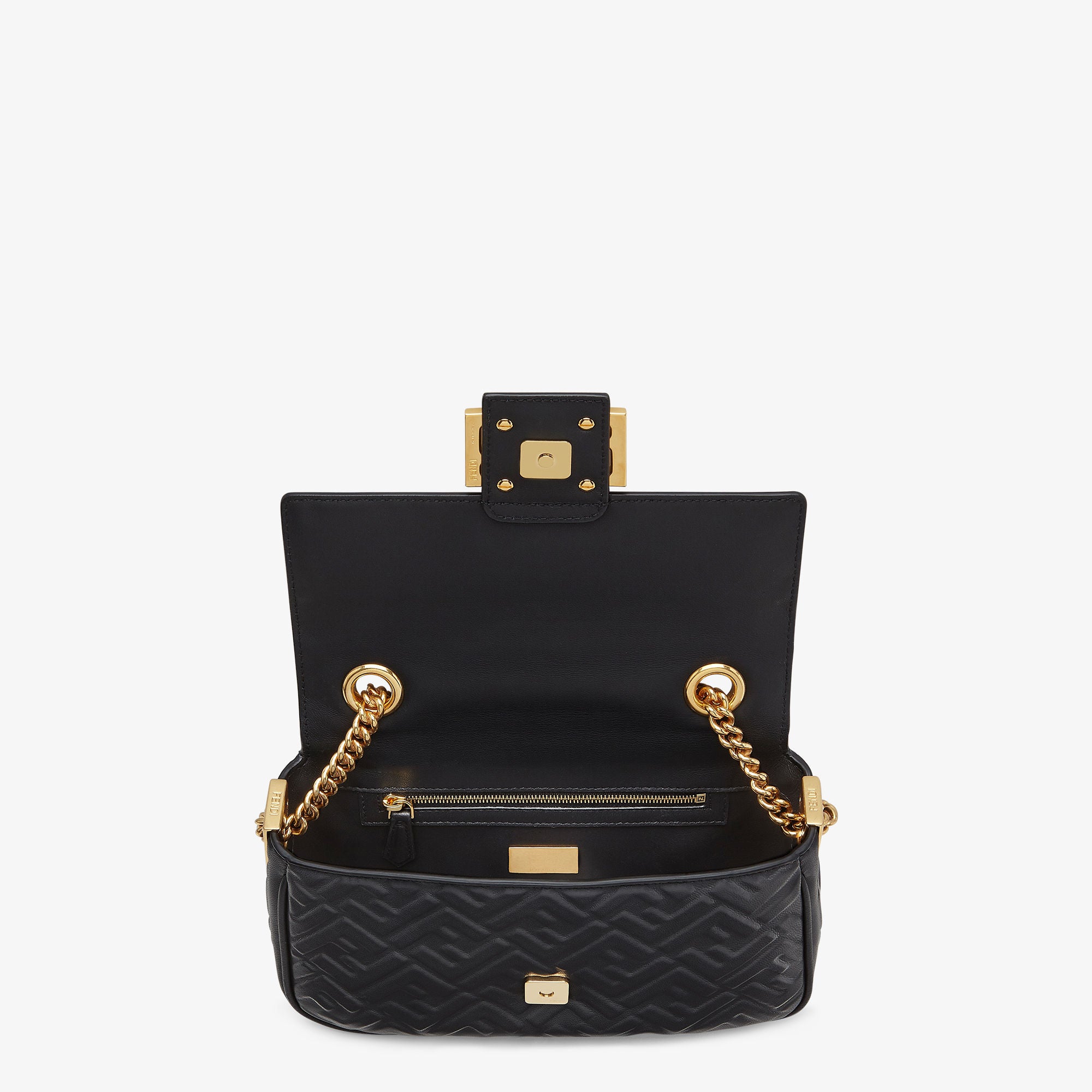 Baguette Chain Midi Black nappa leather bag with FF motif