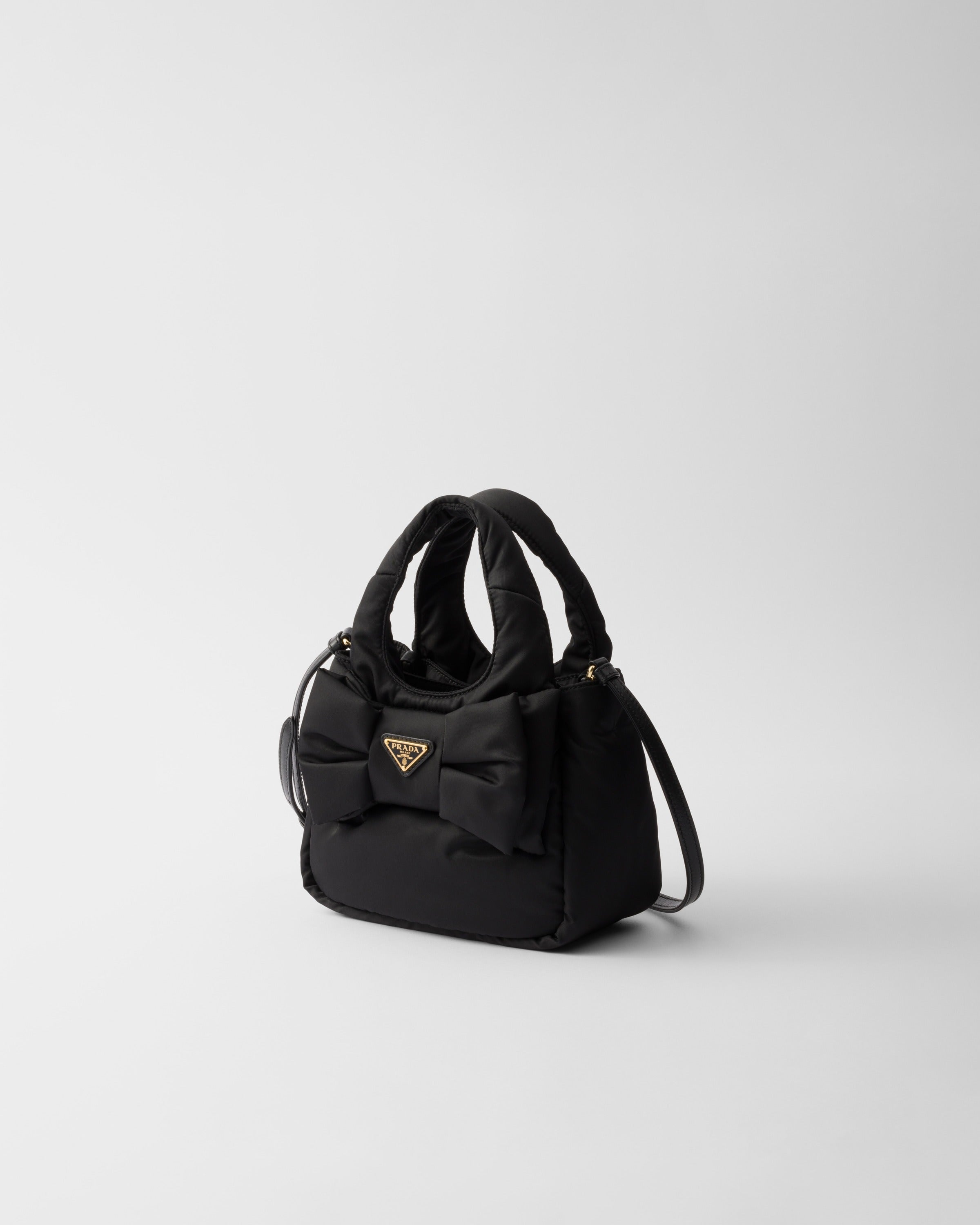 Padded Re-Nylon mini-bag with bow Black