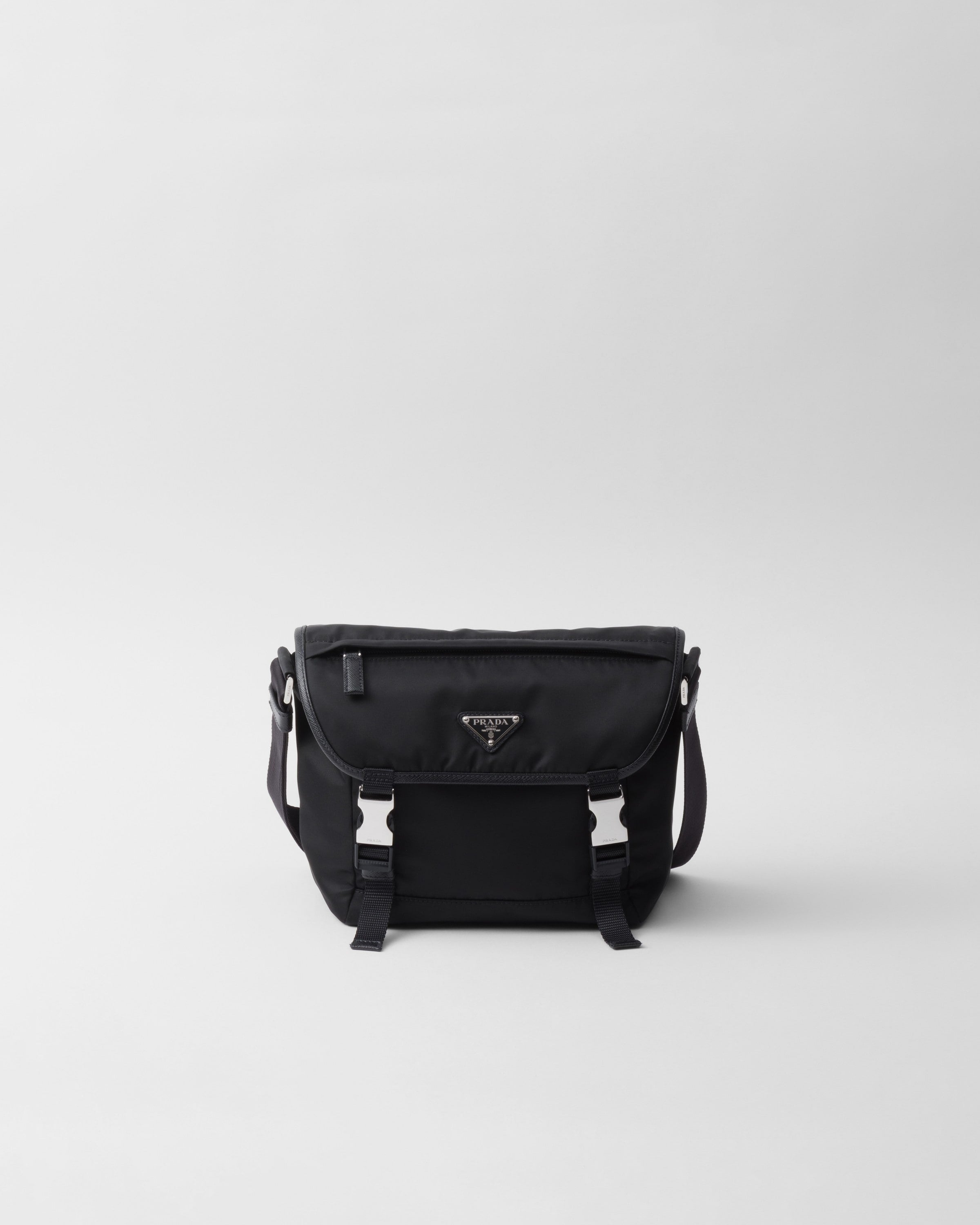 Re-Nylon and Saffiano leather shoulder bag Black