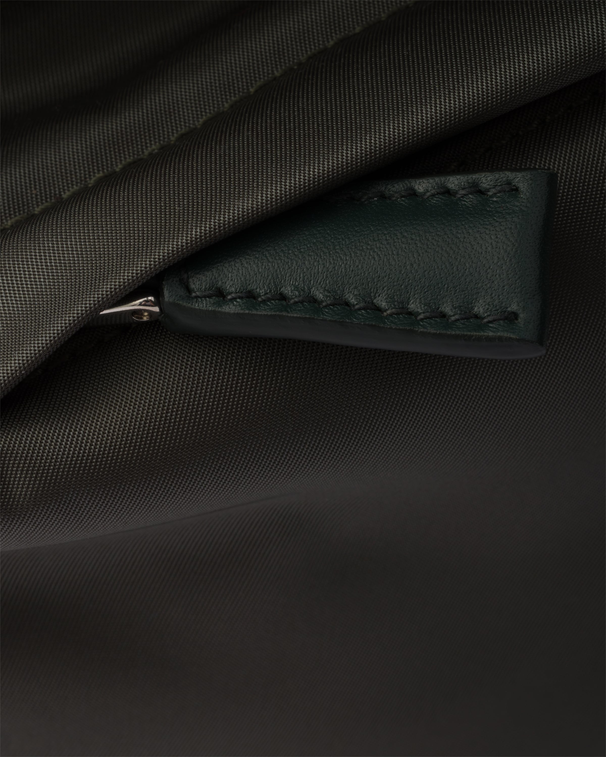 Re-Nylon and leather shoulder bag Forest Green