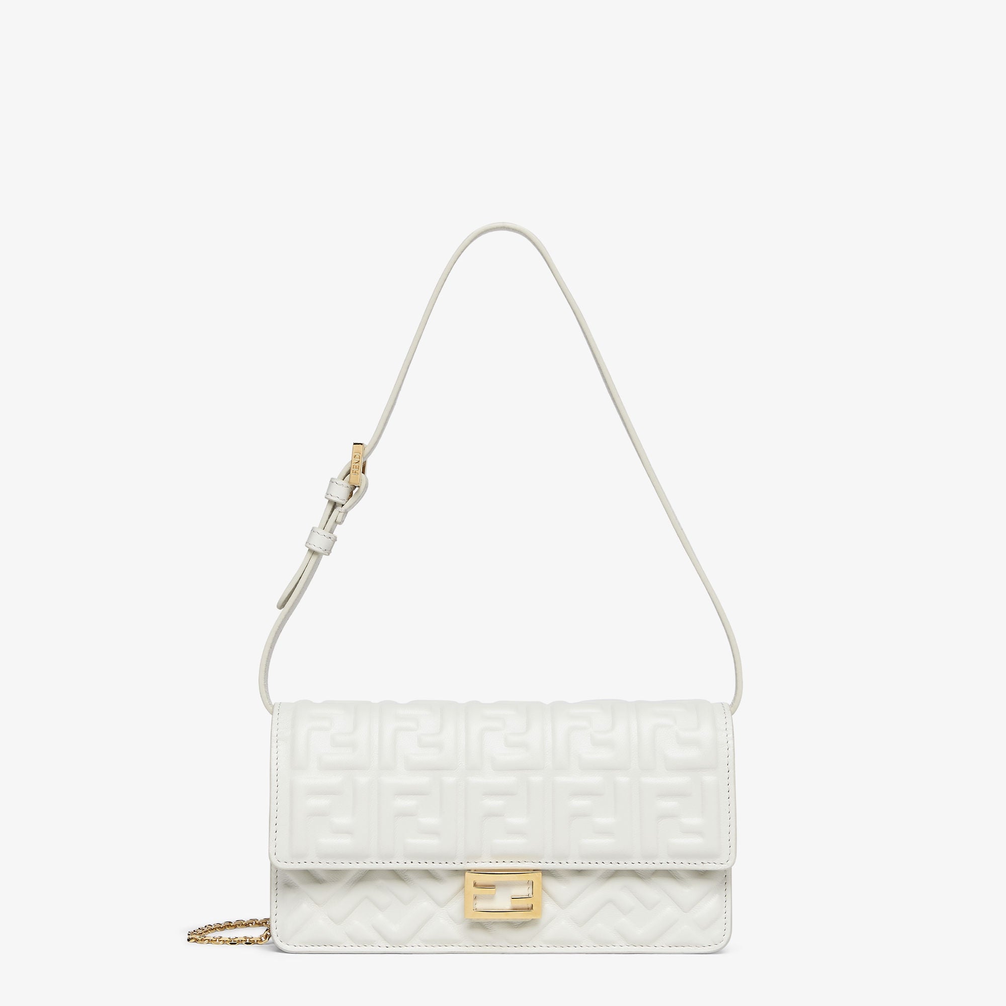 Wallet On Chain Baguette White nappa leather wallet with FF motif