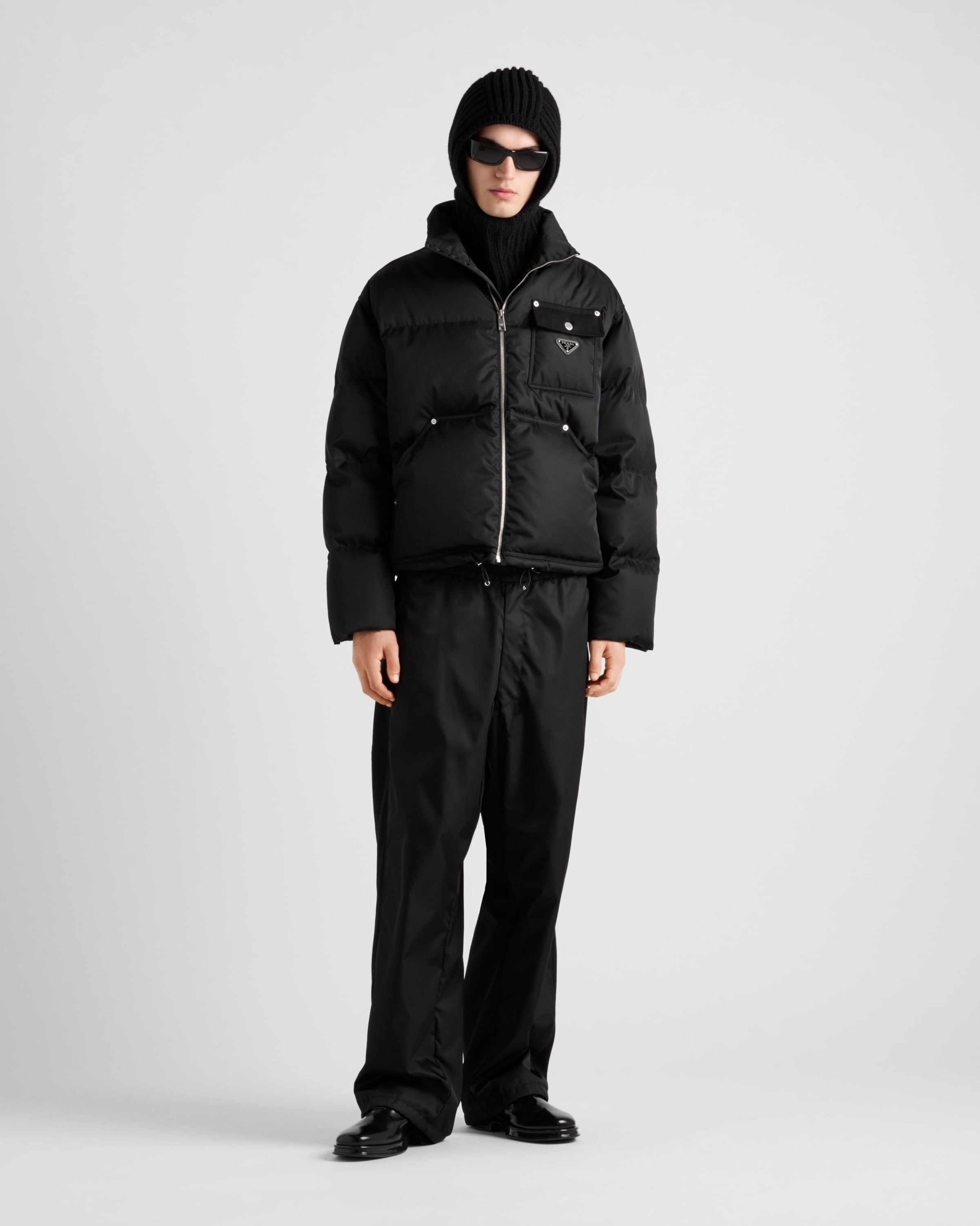 Cropped Re-Nylon down jacket Black