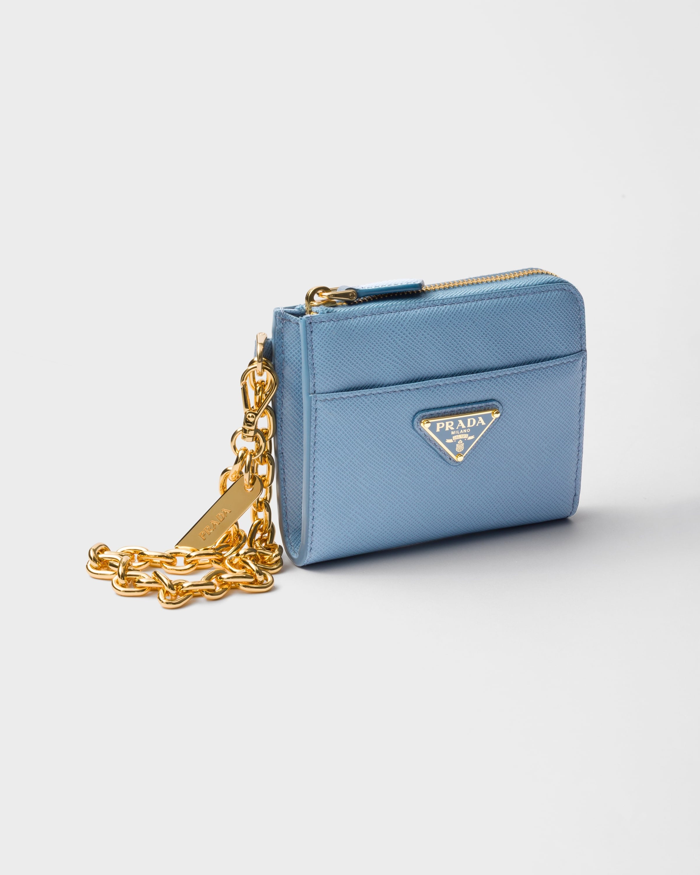 Small Saffiano leather zipper wallet Astral Blue