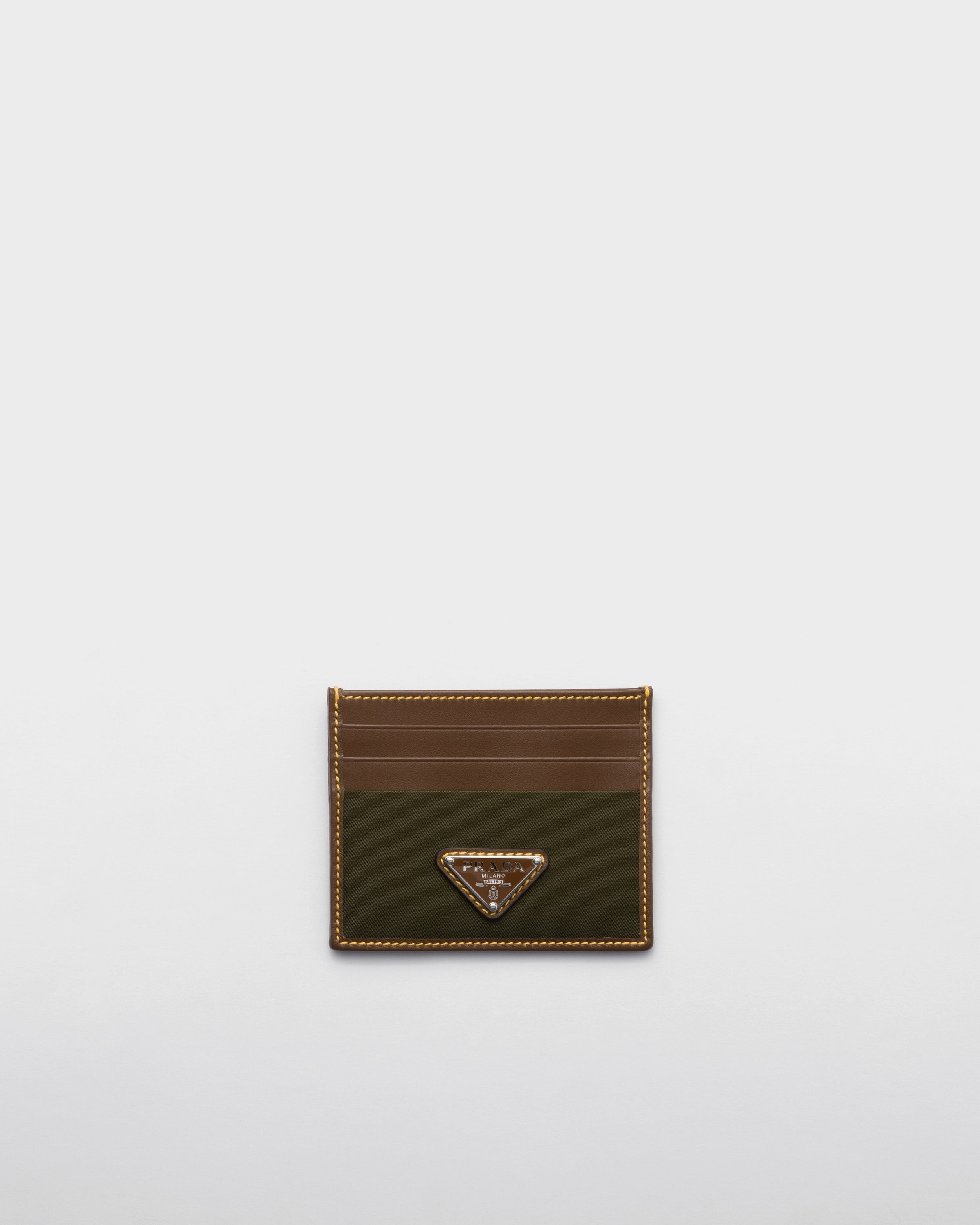 Re-Nylon and leather card holder Musk Green/Cocoa