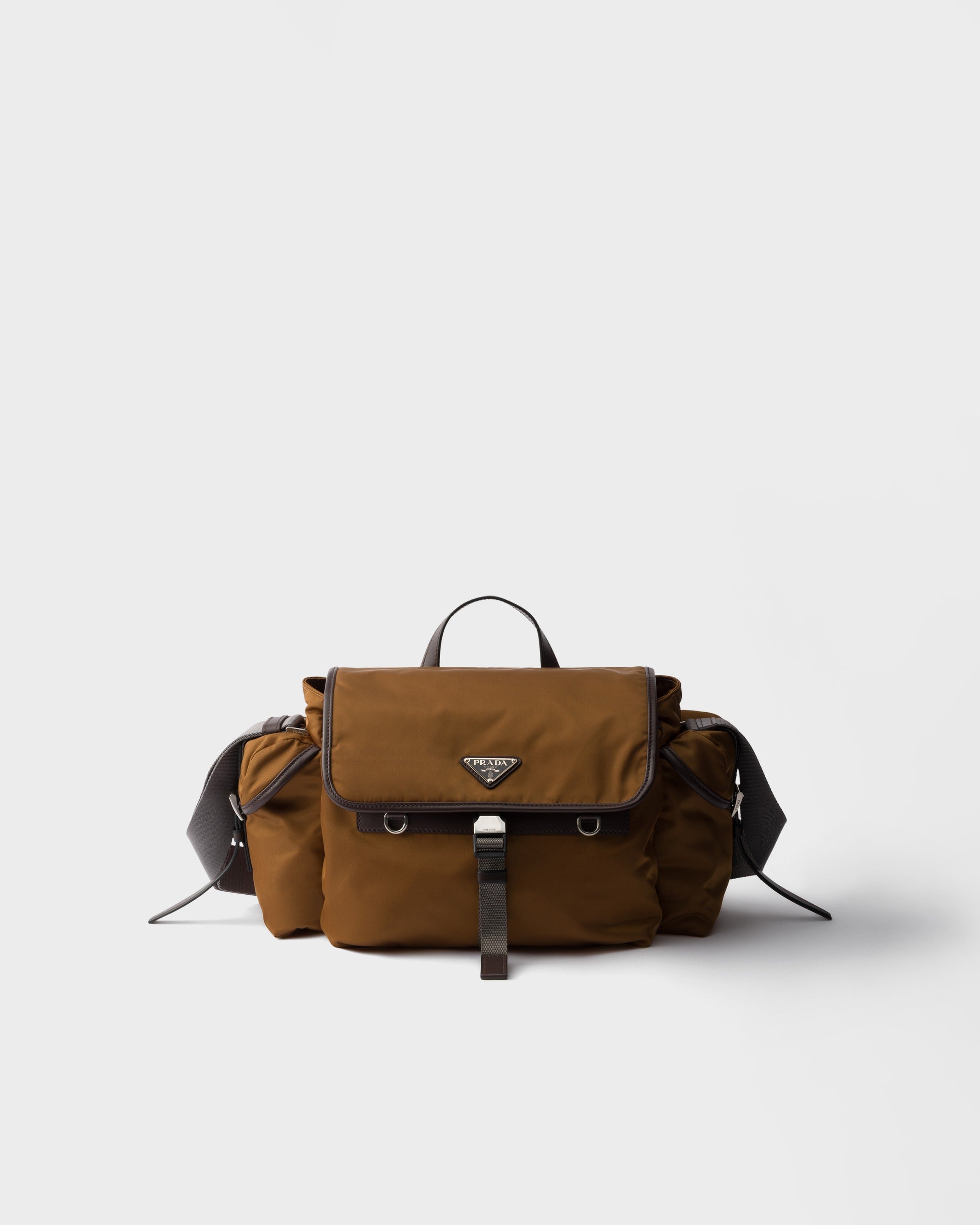 Re-Nylon and leather shoulder bag Brandy