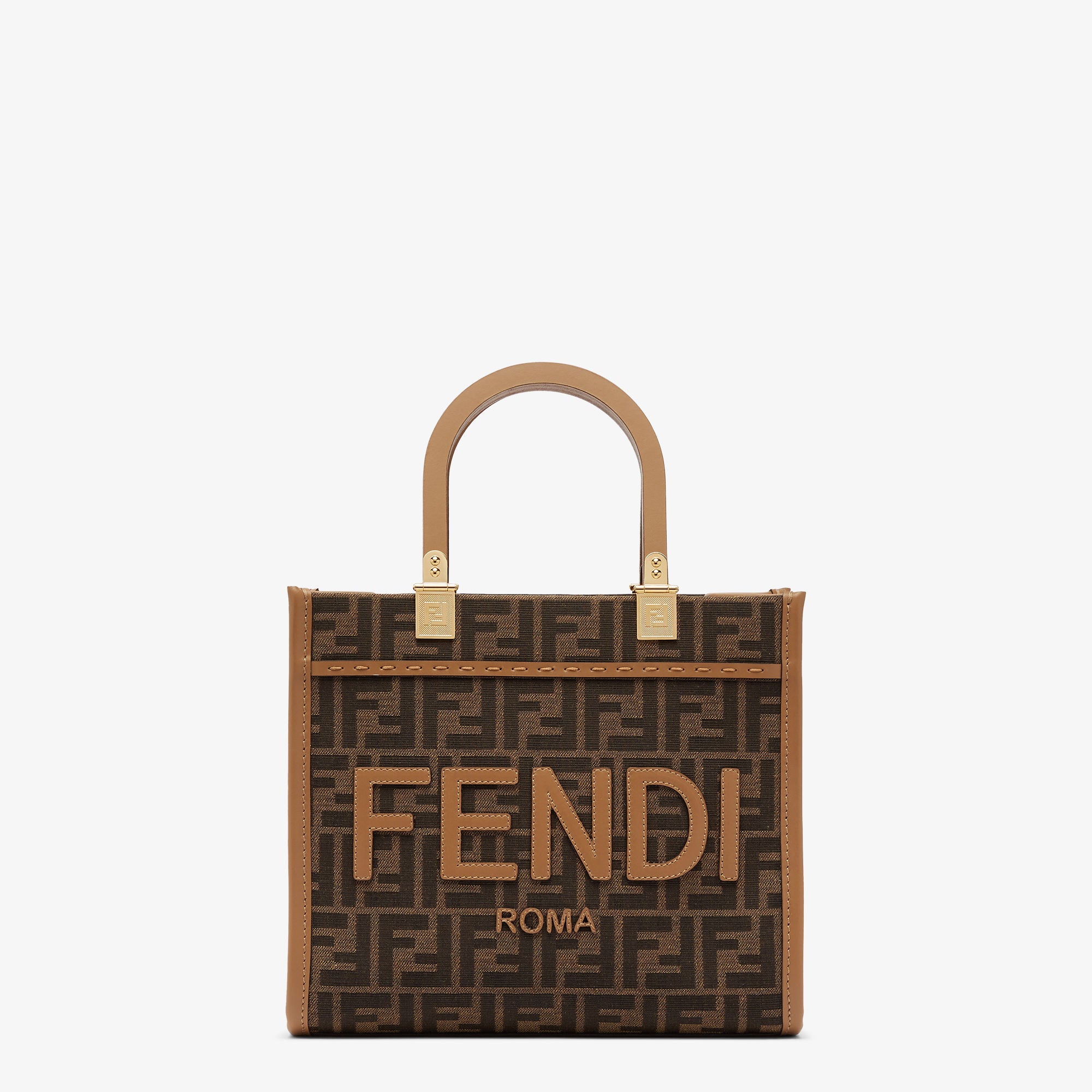 Fendi Sunshine Small Brown FF jacquard fabric bag
