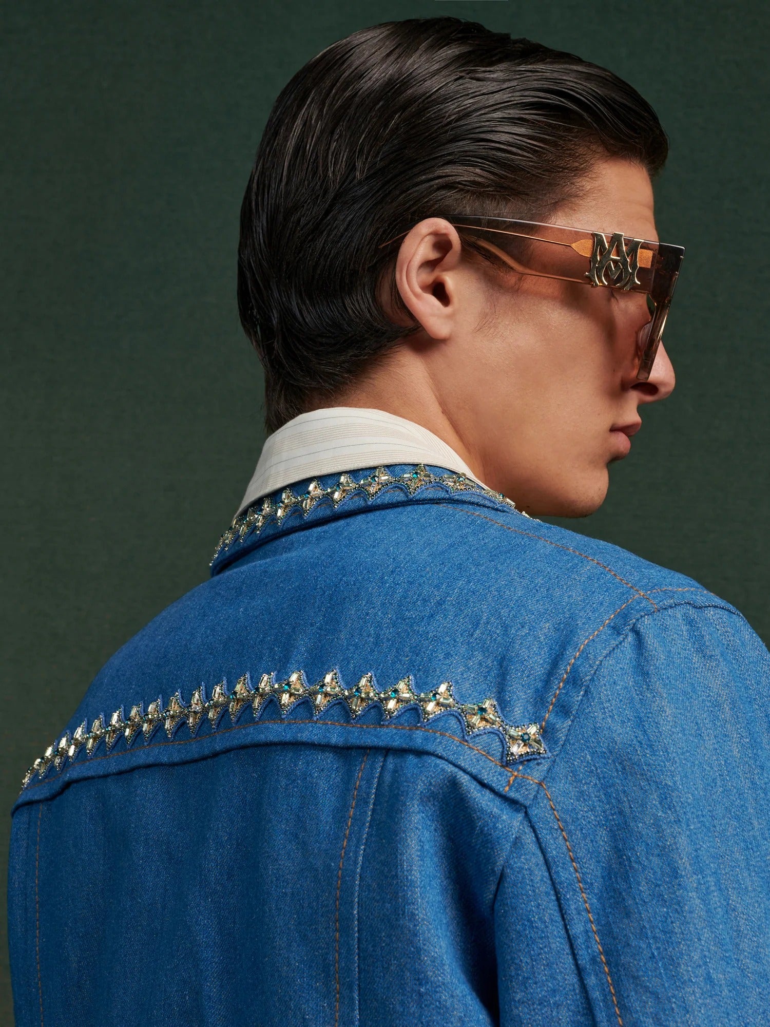 CRYSTAL PLEATED CADET JACKET Retro Indigo