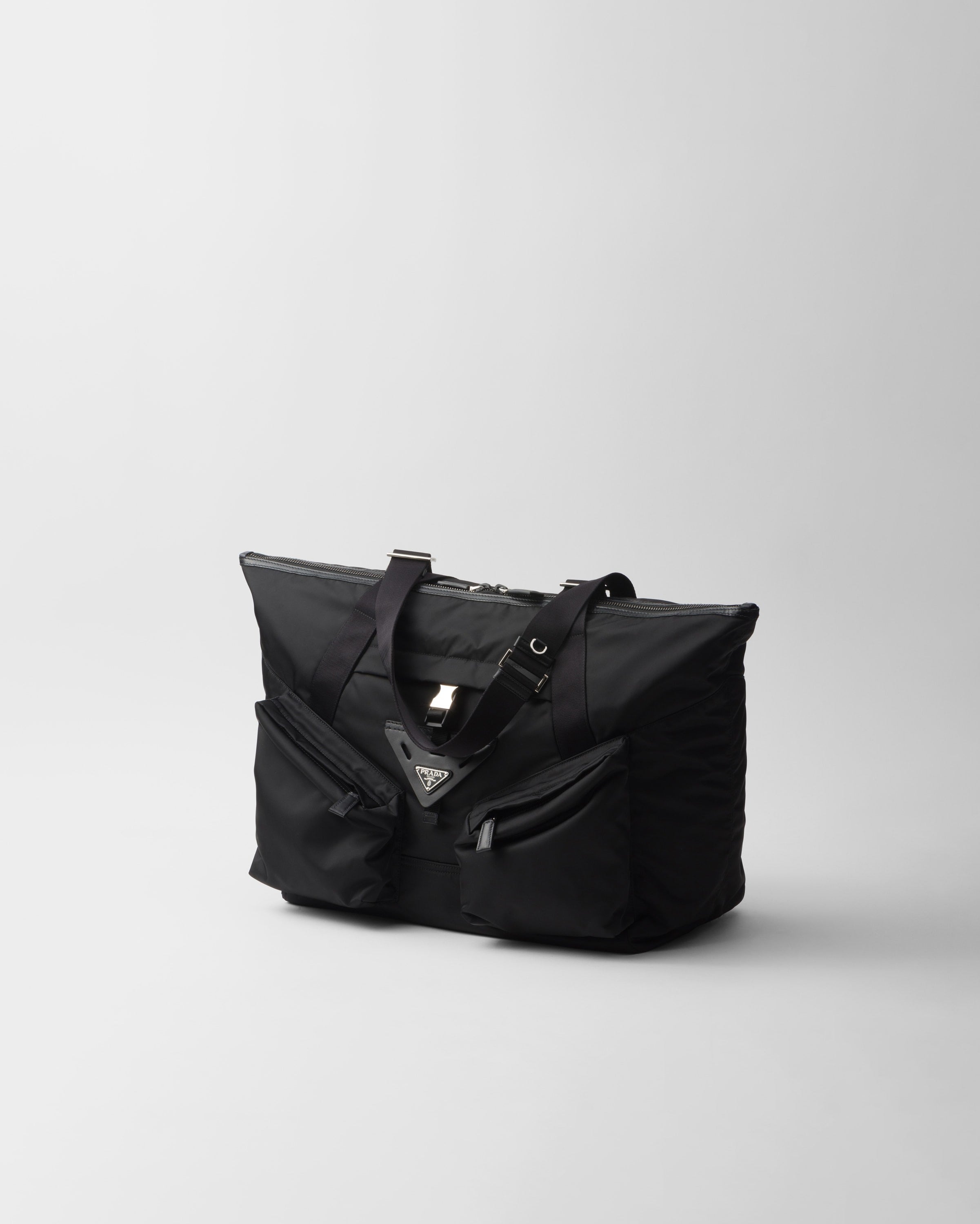 Re-Nylon and leather travel bag Black