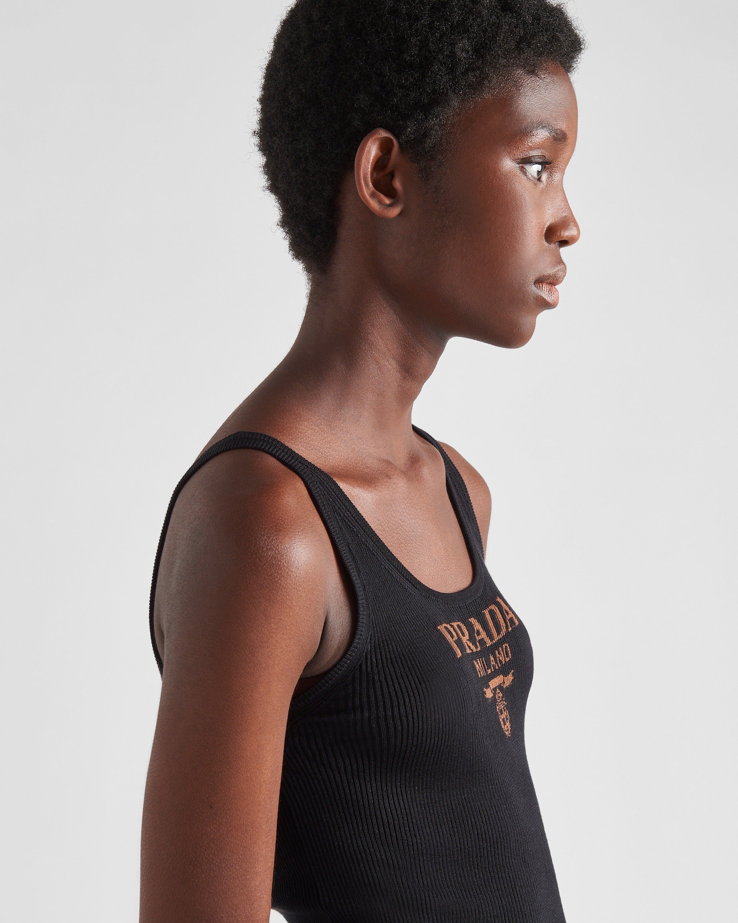 Silk tank top with logo Black