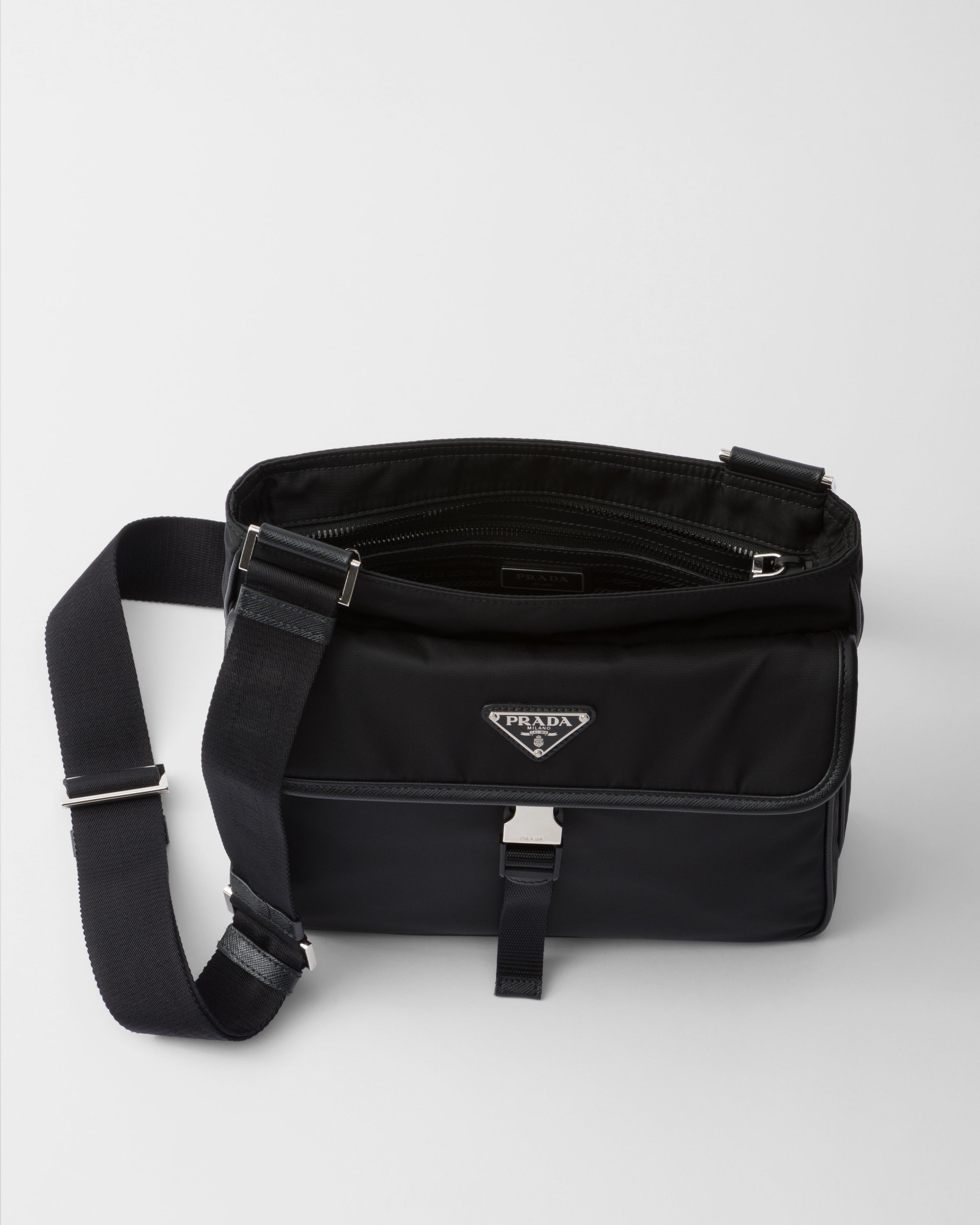 Re-Nylon and Saffiano leather shoulder bag Black