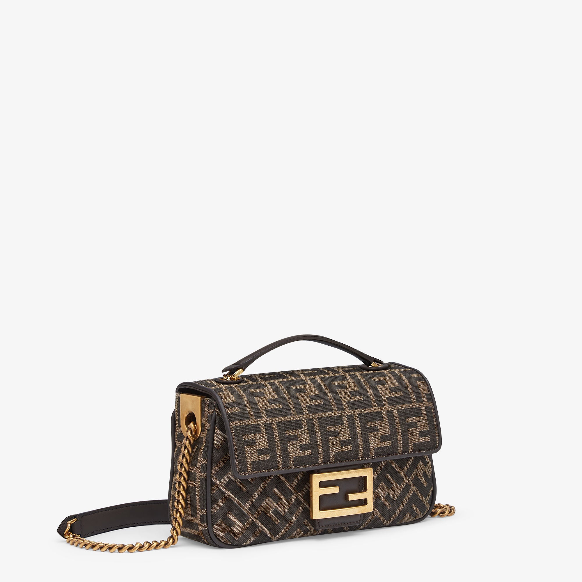 Baguette Chain Midi Brown FF jacquard fabric bag