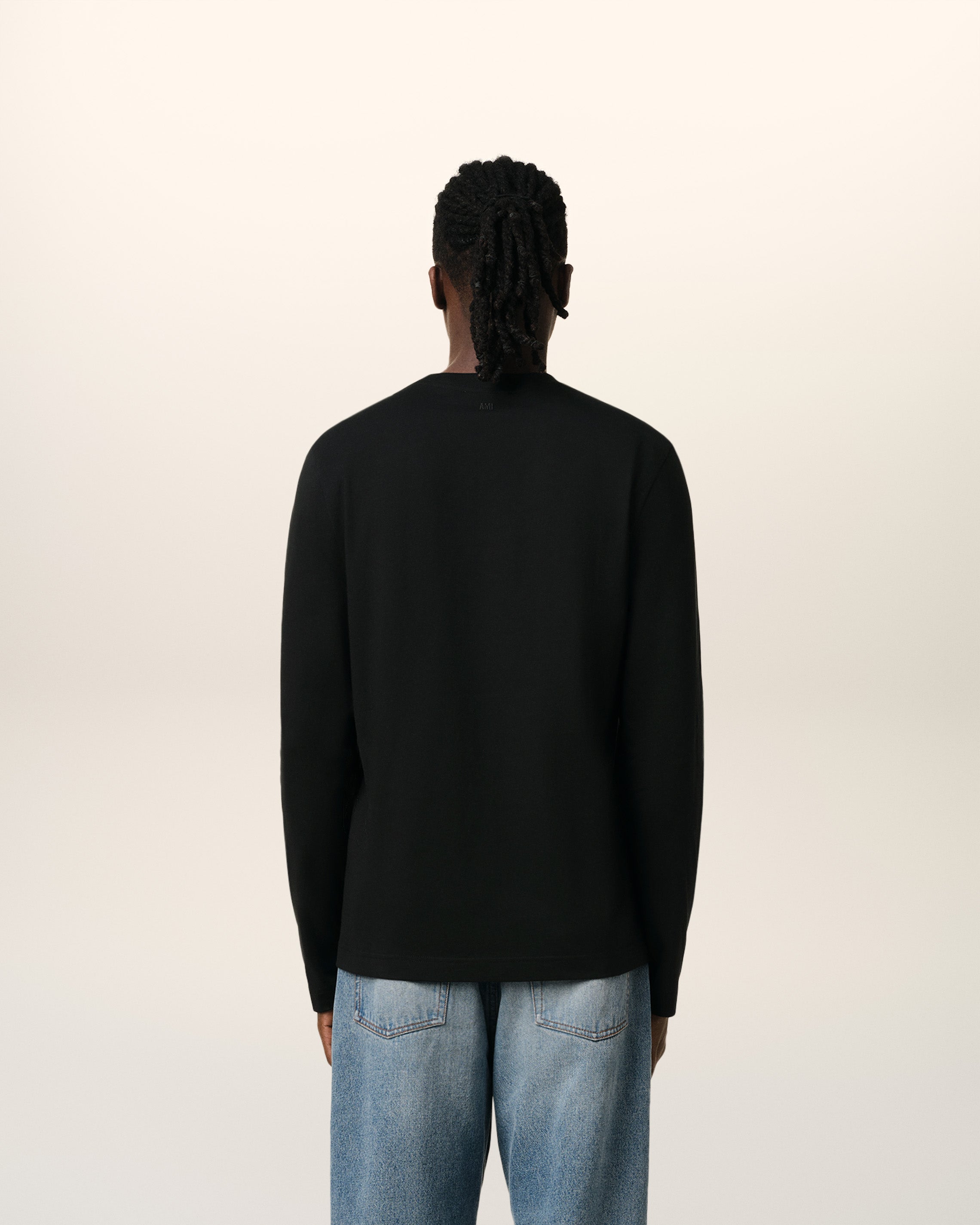 BLACK COTTON AMI DE COEUR LONG SLEEVES T-SHIRT BLACK