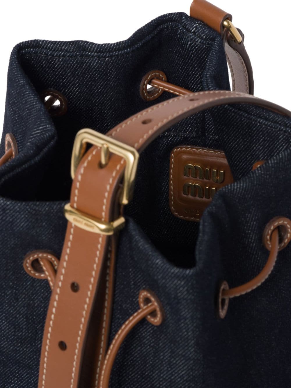 Miu Miu logo-lettering Denim Bucket Bag