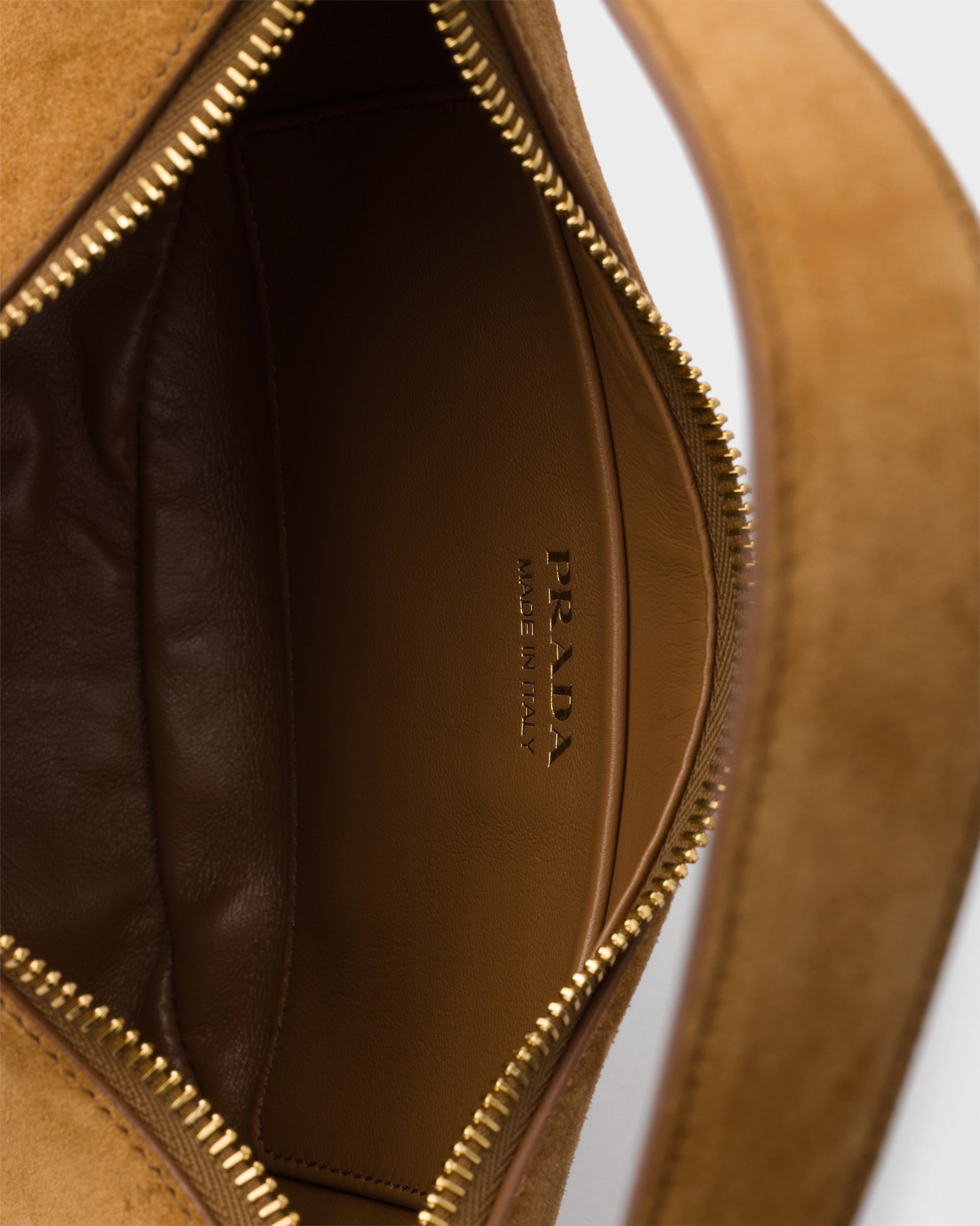 Prada Arqué suede shoulder bag Cinnamon