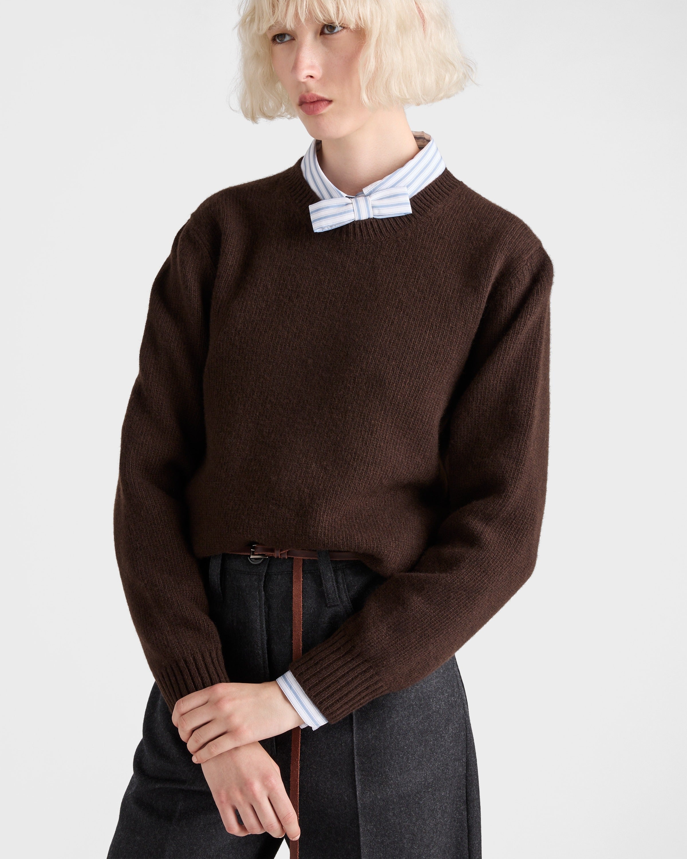 Wool and cashmere crew-neck sweater Dark Brown