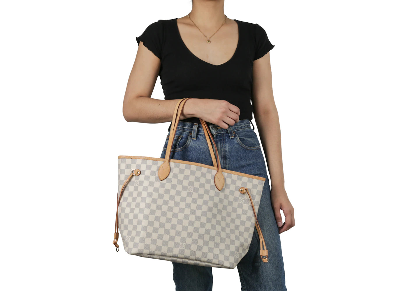 Louis Vuitton Neverfull Damier Azur MM Rose Ballerine Lining