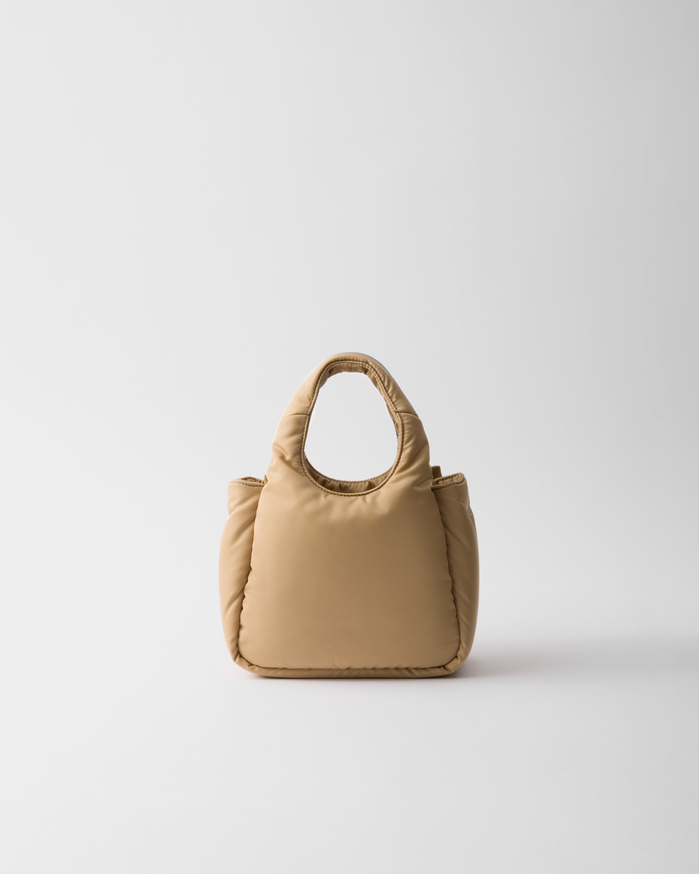 Padded Re-Nylon mini-bag with bow Camel Brown