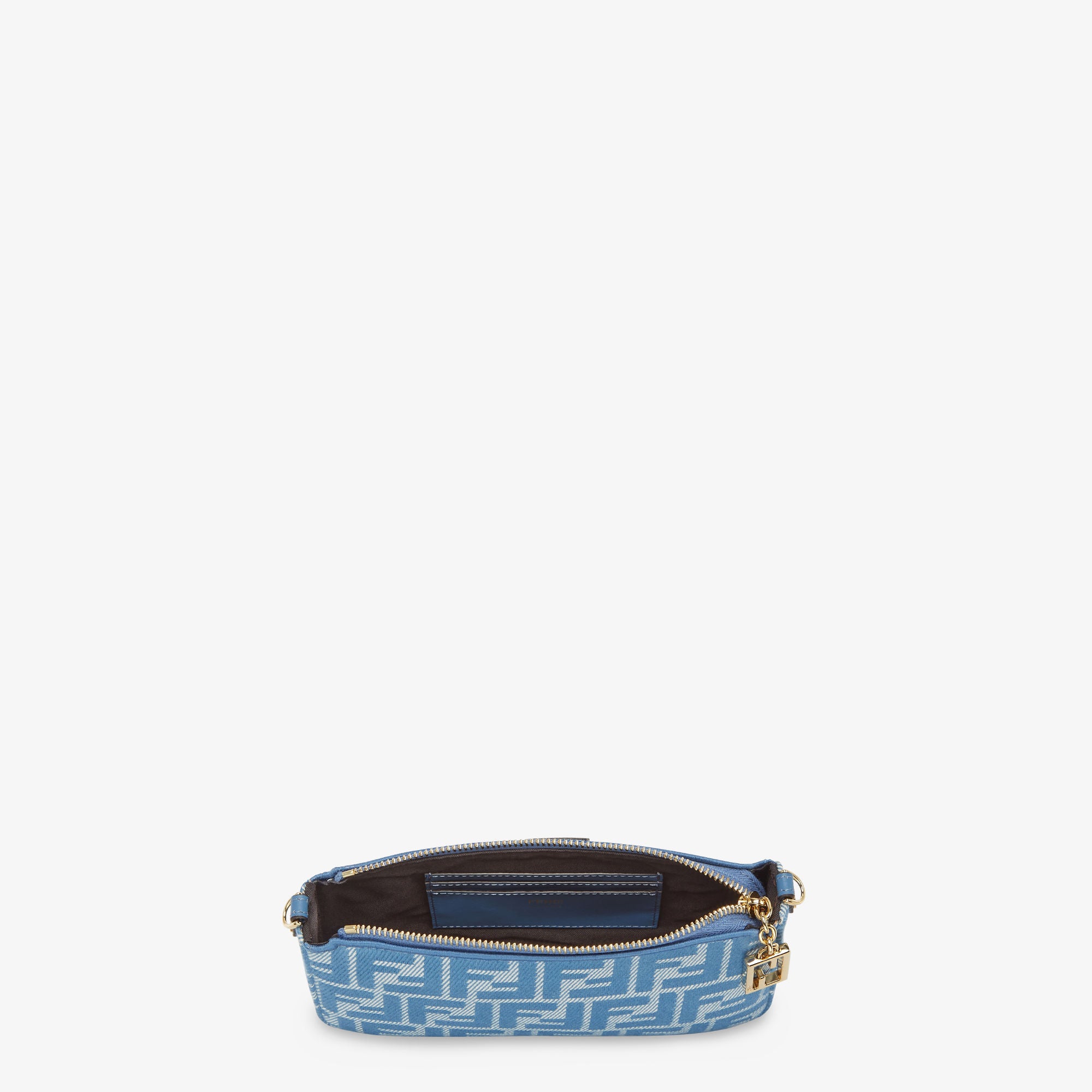 Baguette Pouch Blue denim-effect FF jacquard charm pouch with chain