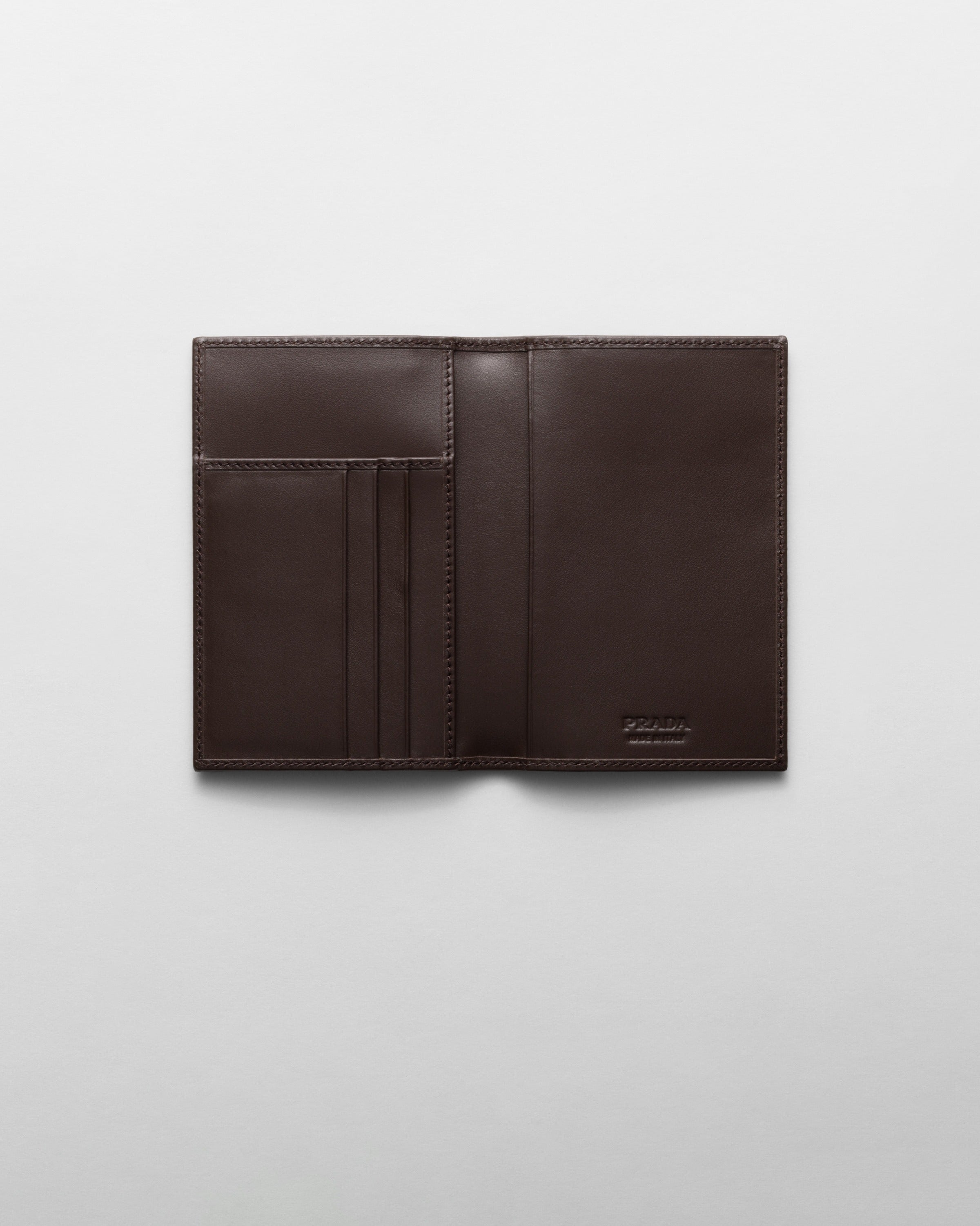 Re-Nylon and leather passport holder Blue/Coffee