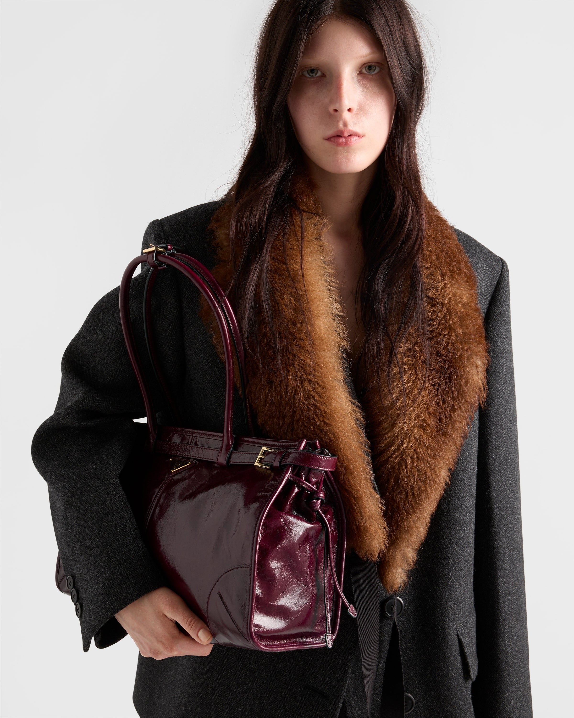 Prada Bonnie large leather handbag Burgundy