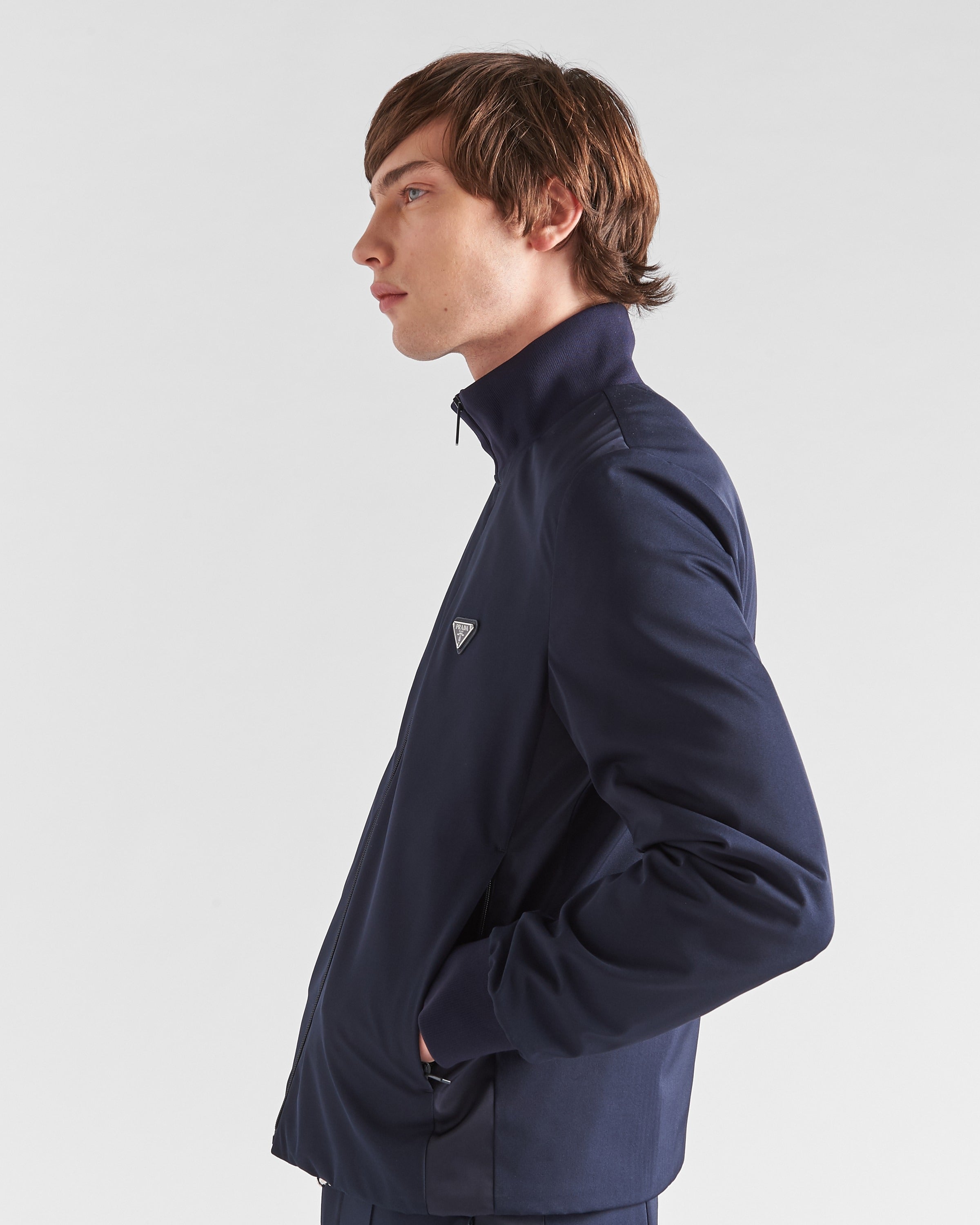 Stretch technical fabric zipper sweatshirt Navy
