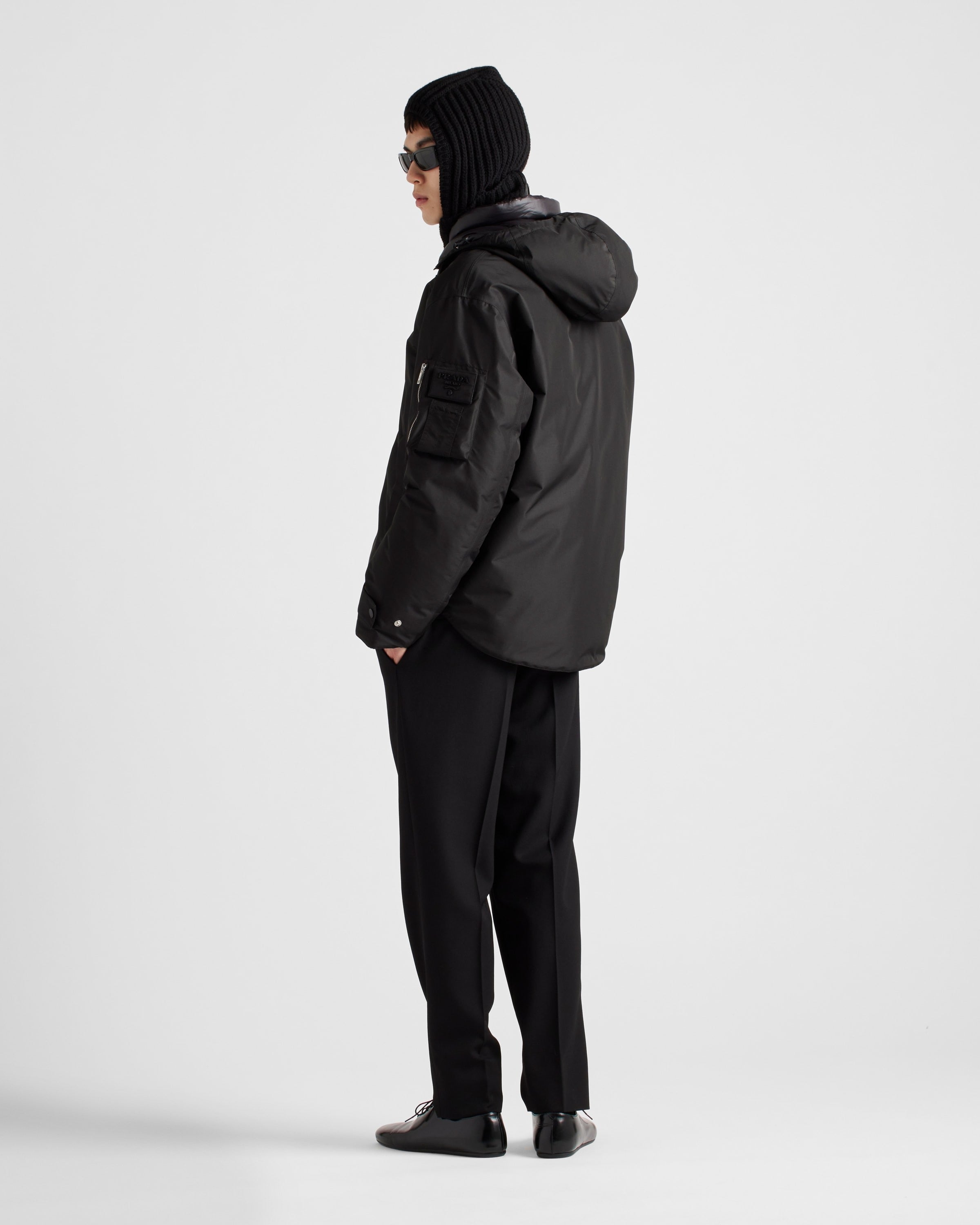 Technical fabric down jacket with hood Black