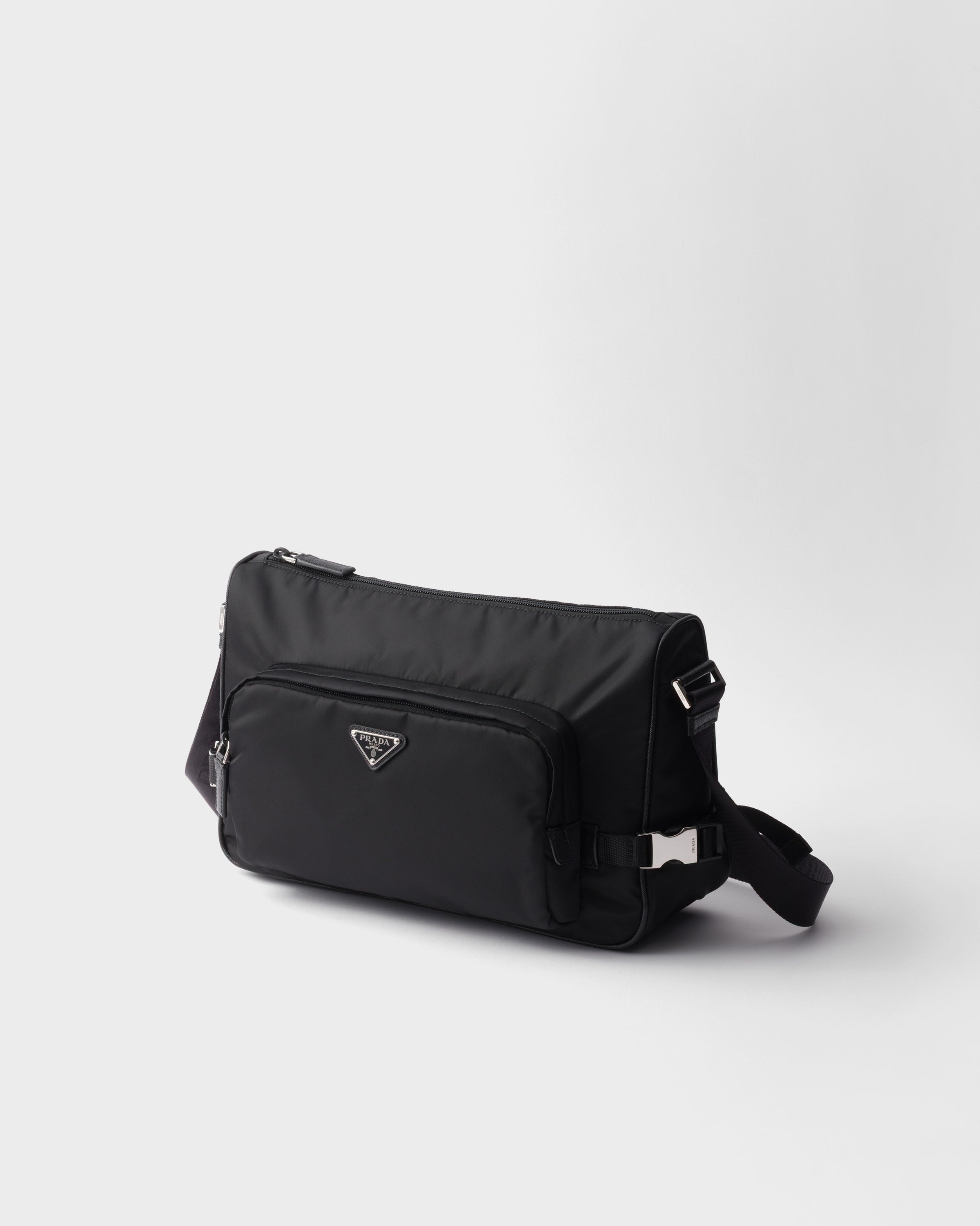 Large Re-Nylon and Saffiano leather shoulder bag Black