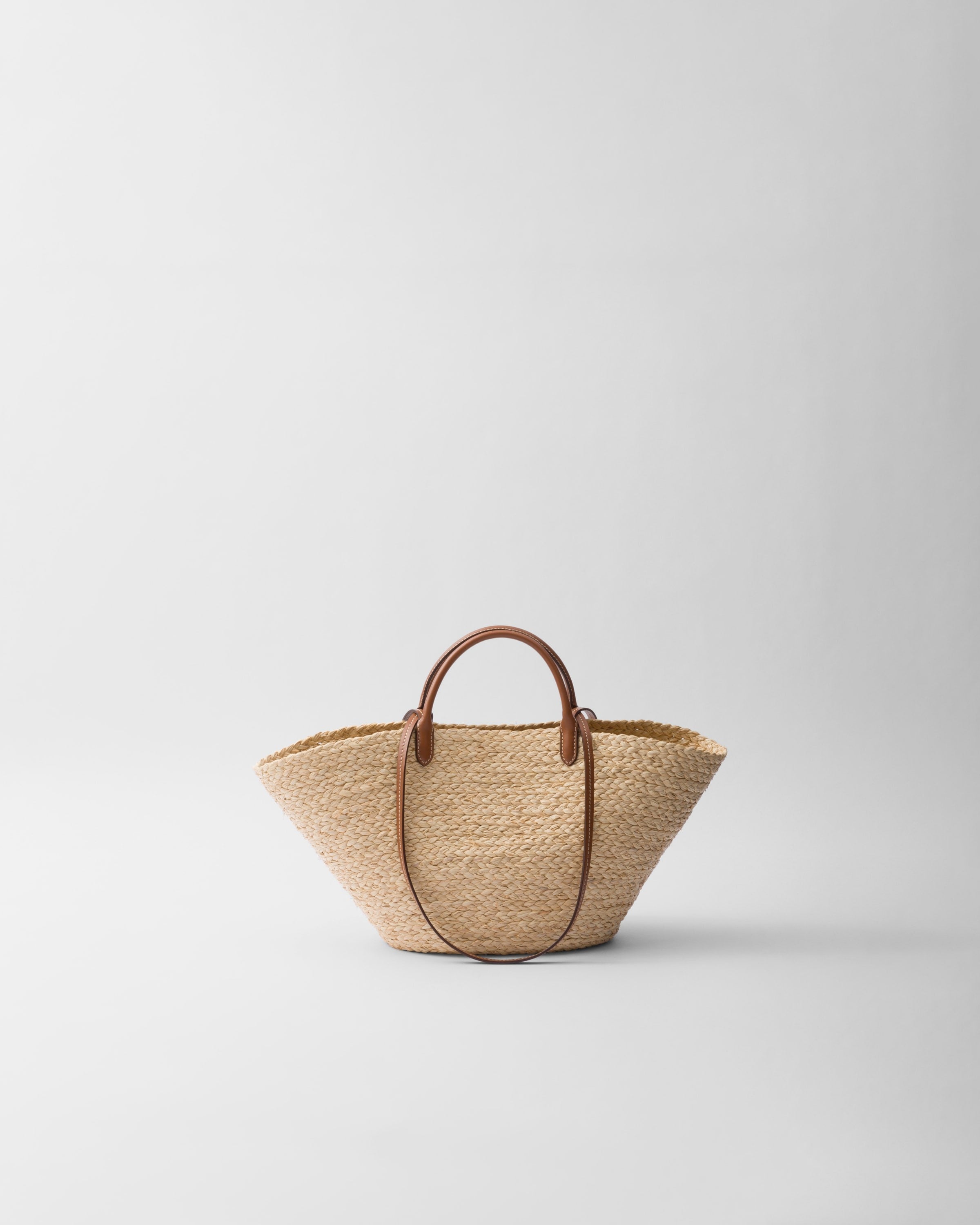 Large raffia and leather shopping bag Beige/Cognac