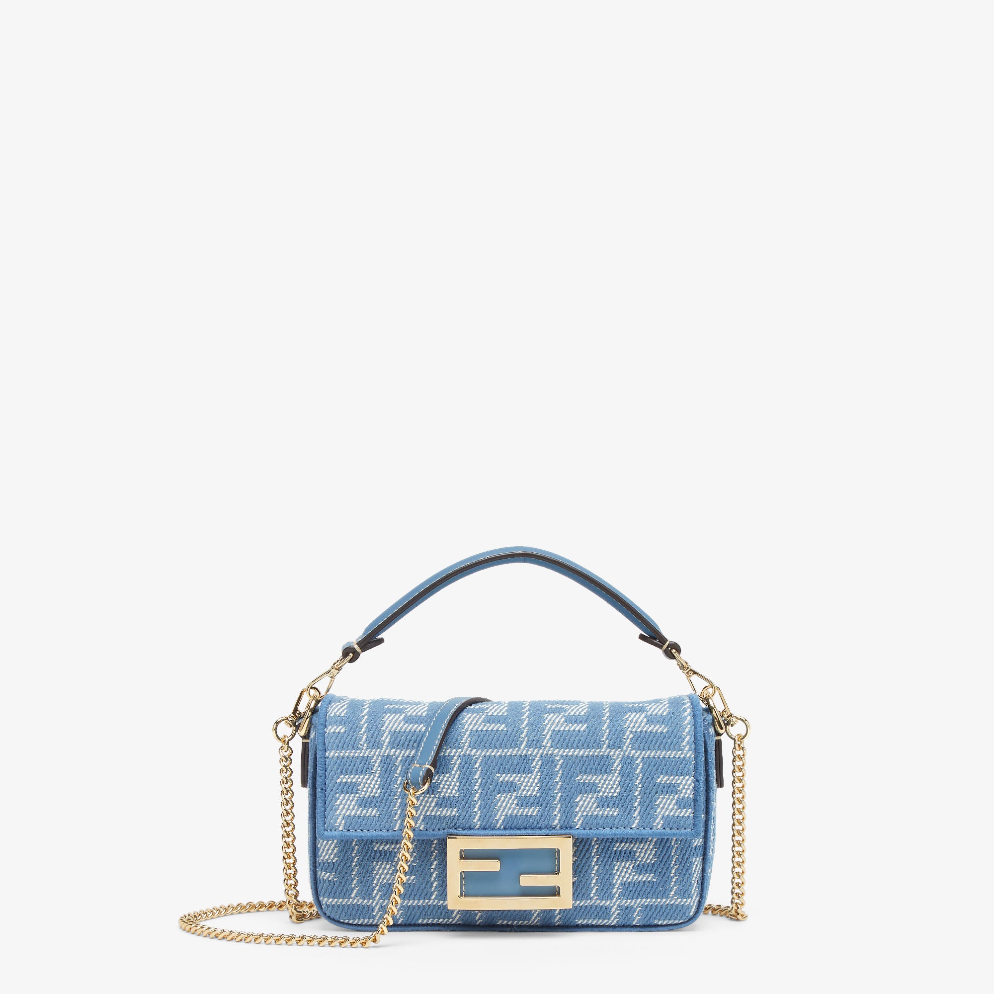 Baguette Mini Blue denim-effect FF jacquard bag