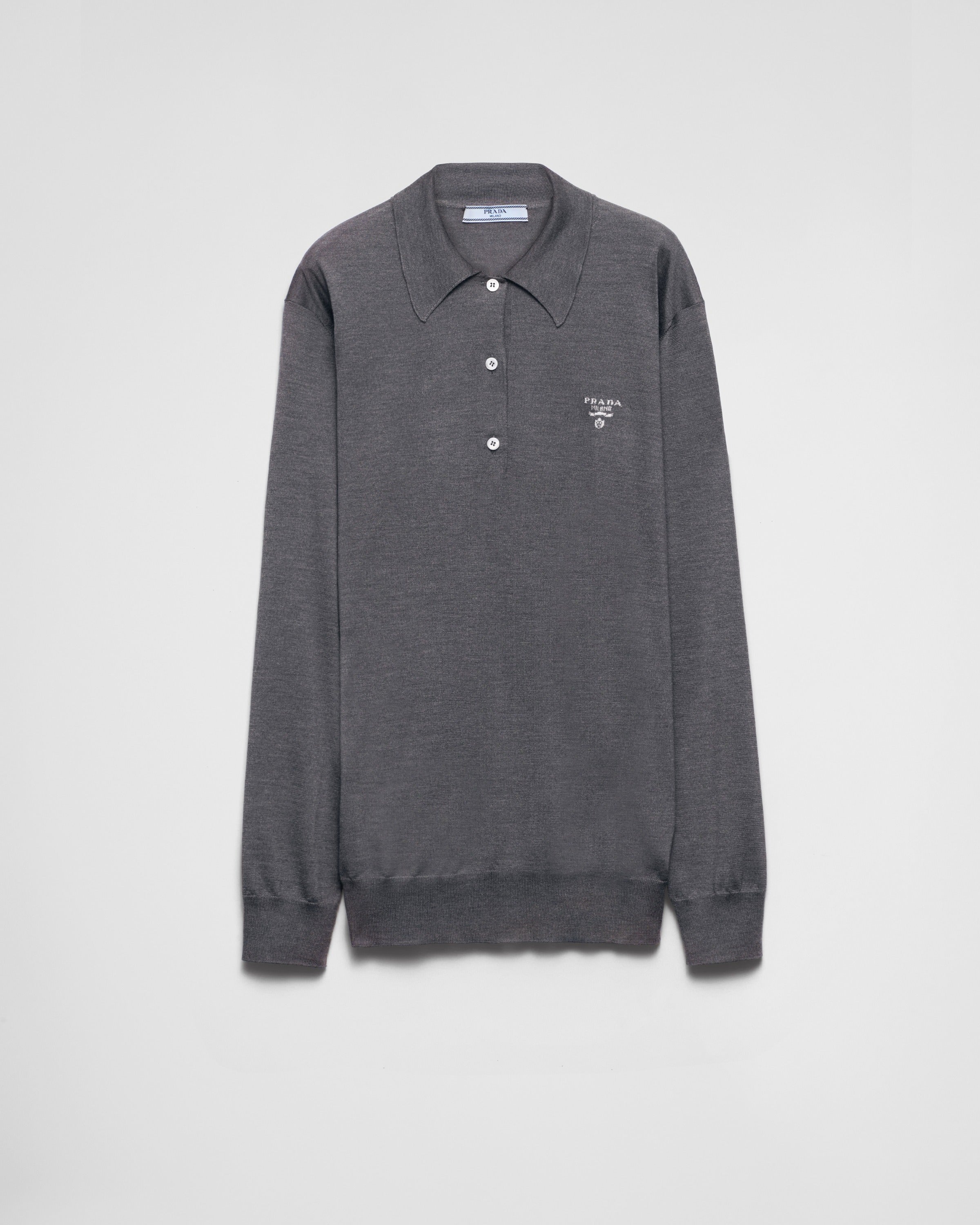 Long-sleeved silk polo shirt Slate Gray
