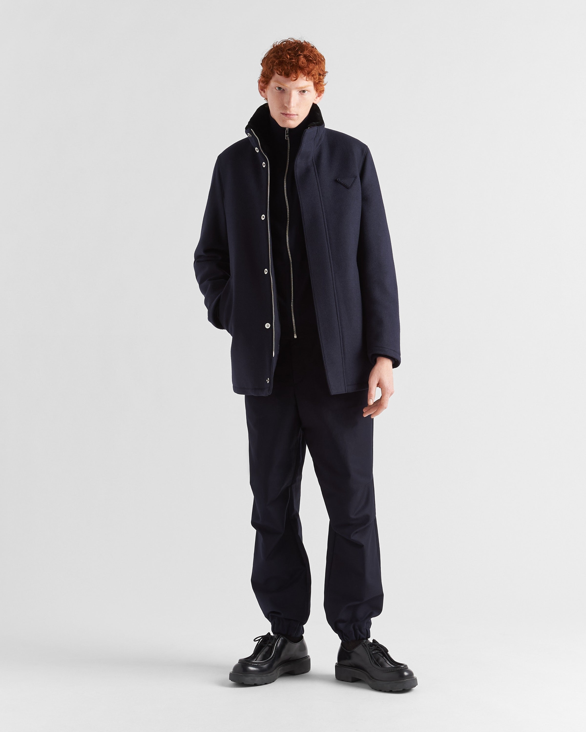 Wool blend and shearling jacket Navy