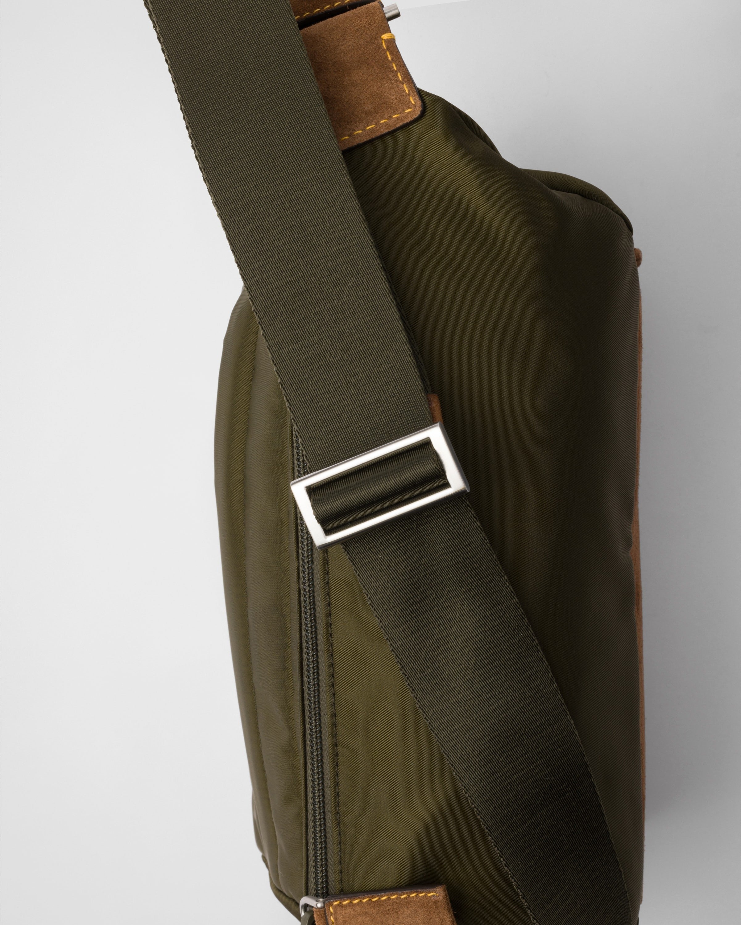 Small Re-Nylon and suede shoulder bag Musk Green/Cocoa