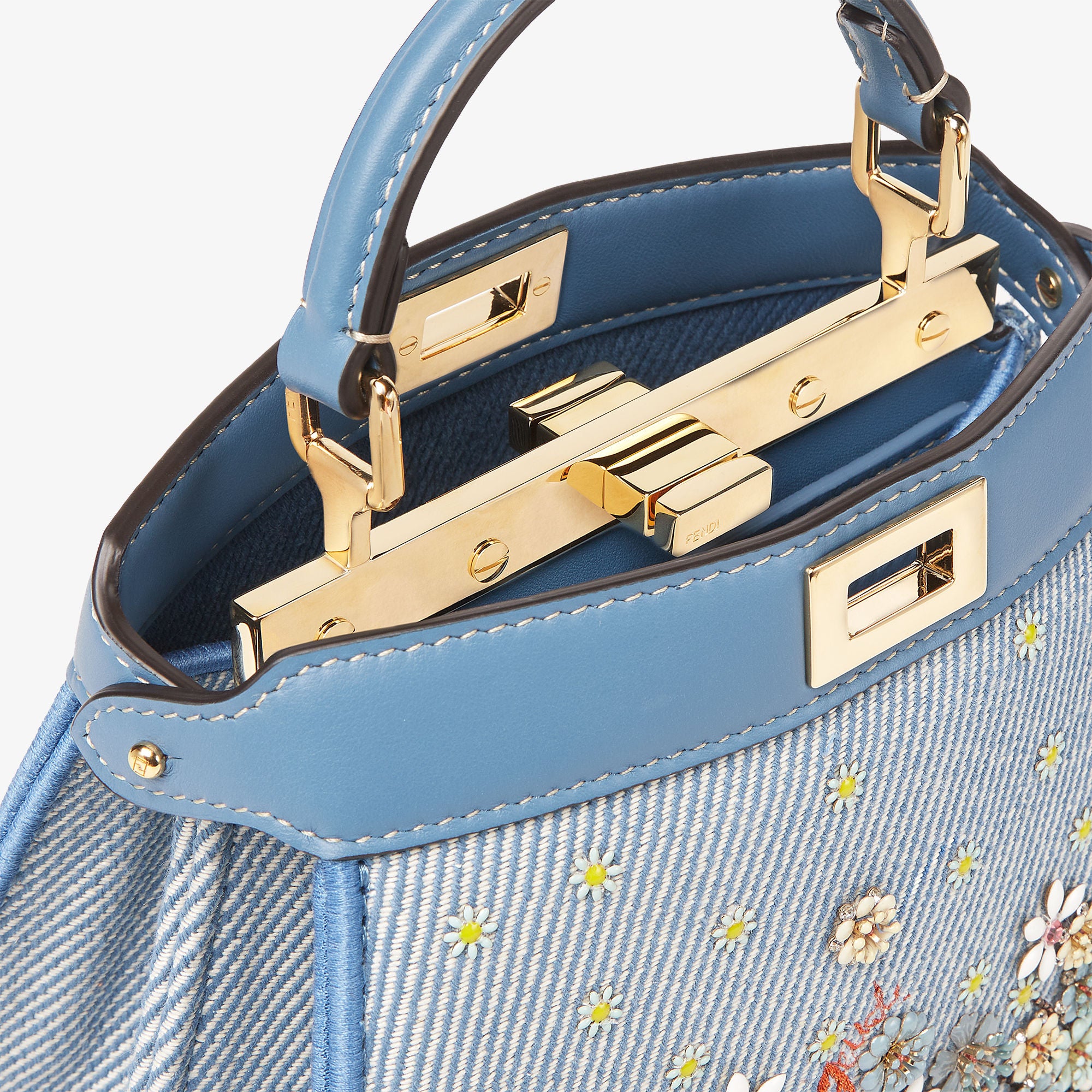 Peekaboo ISeeU Petite Fendi Flower Bouquet blue denim-effect jacquard bag