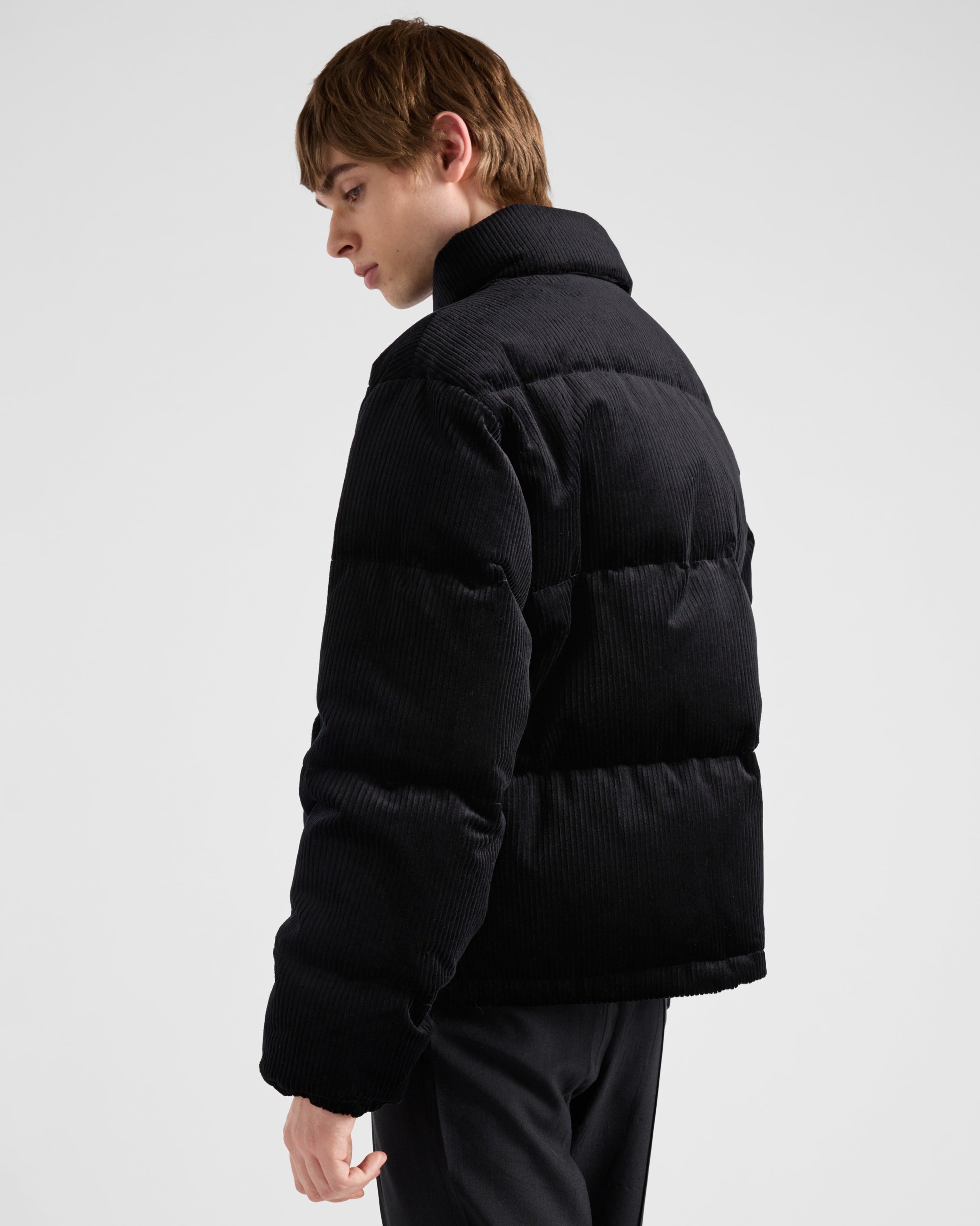 Cropped corduroy down jacket Black