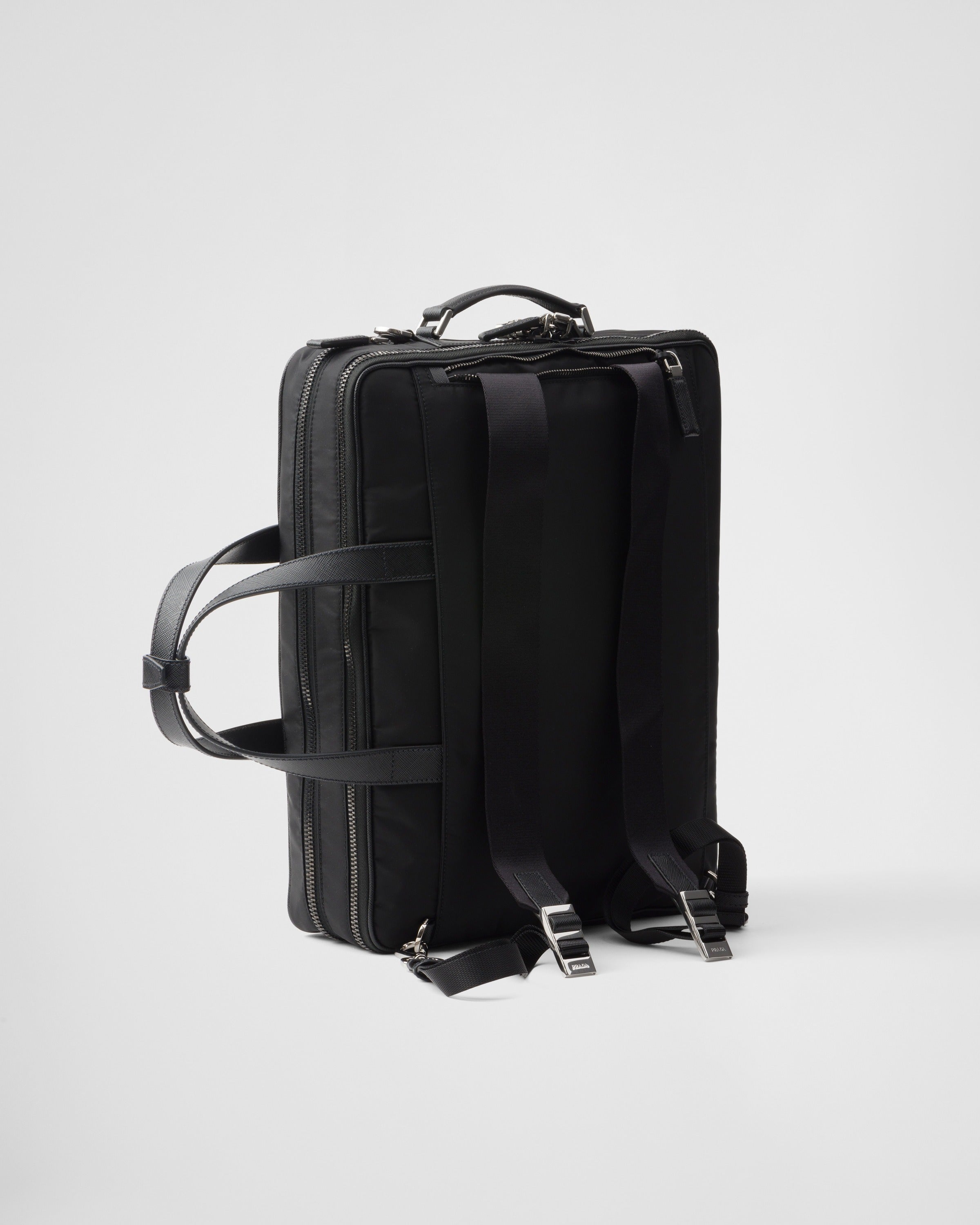 Re-Nylon and Saffiano leather briefcase Black