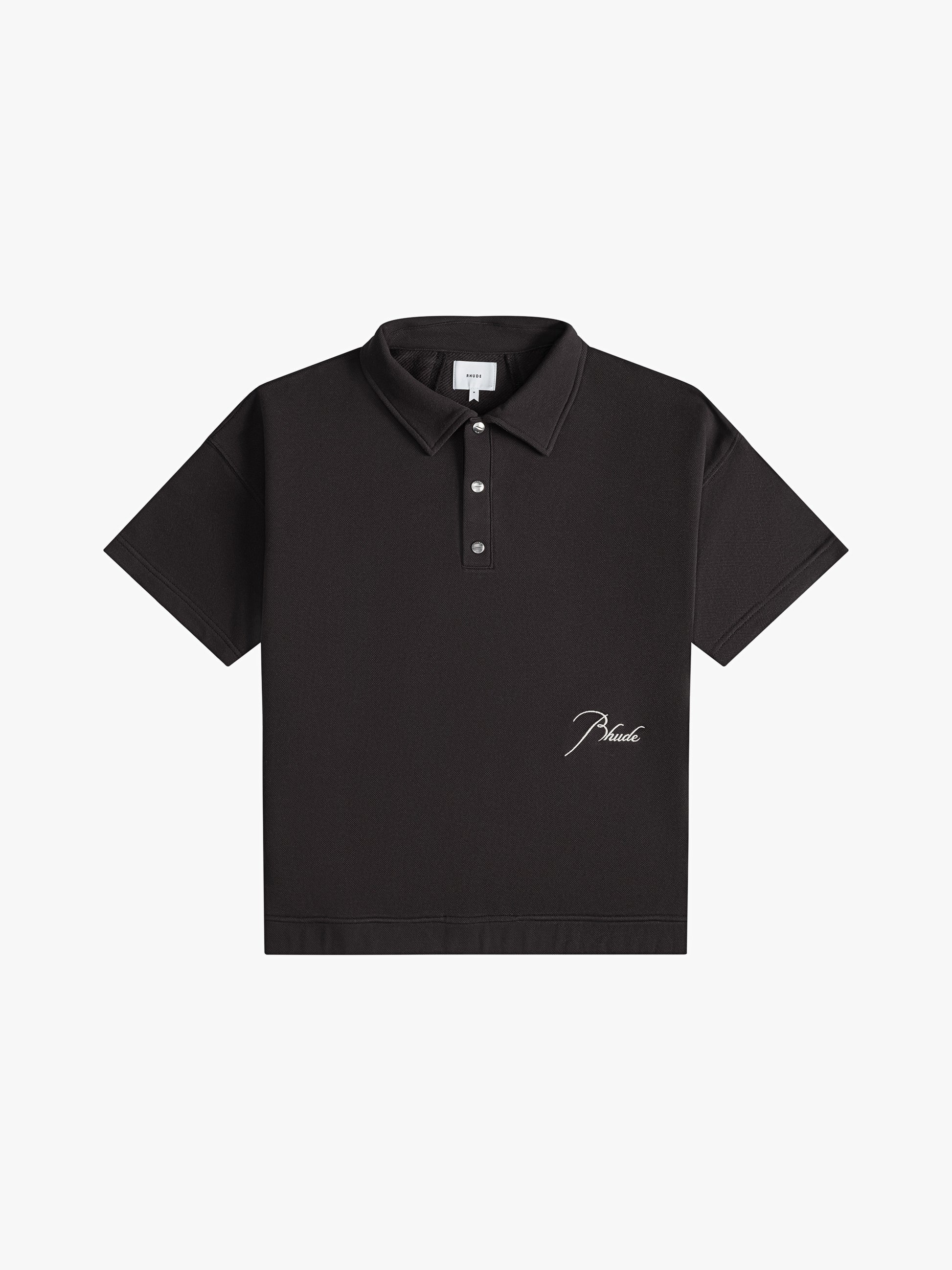 PIQUE SNAP SHORT SLEEVE POLO - BLACK