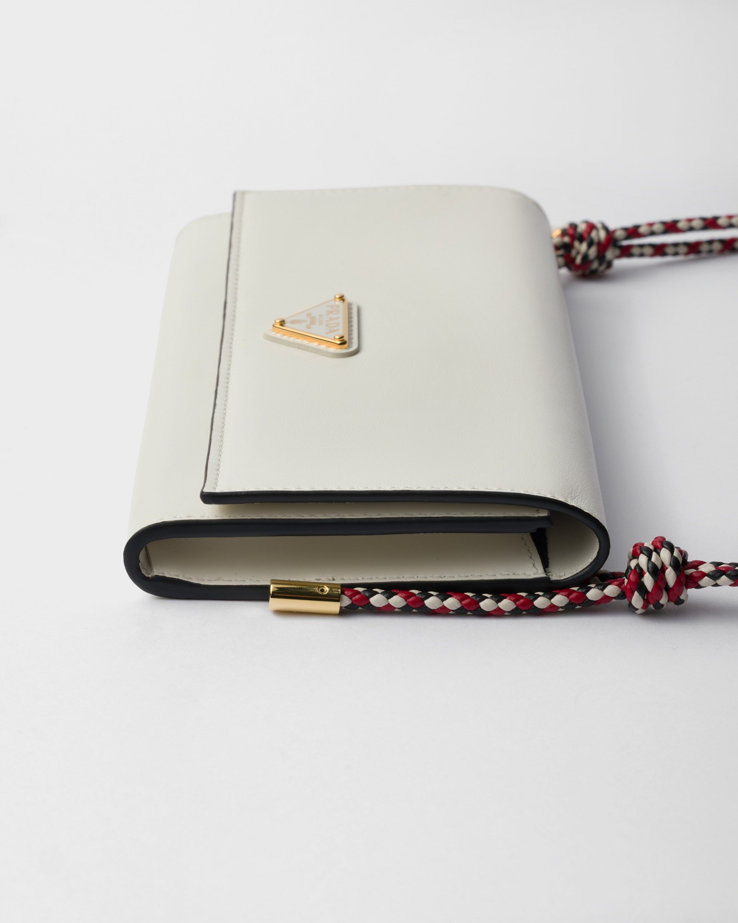 Wallet with leather shoulder strap White